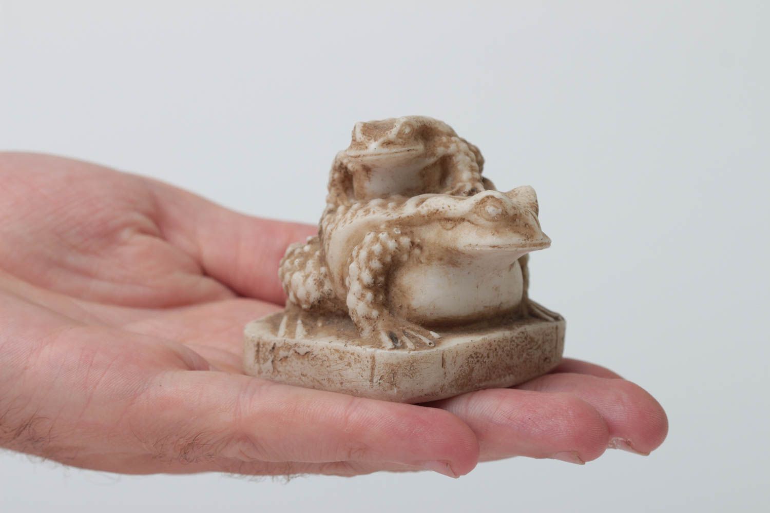 Figurine décorative fait main Petite statue Déco maison Netsuke Deux grenouilles photo 5