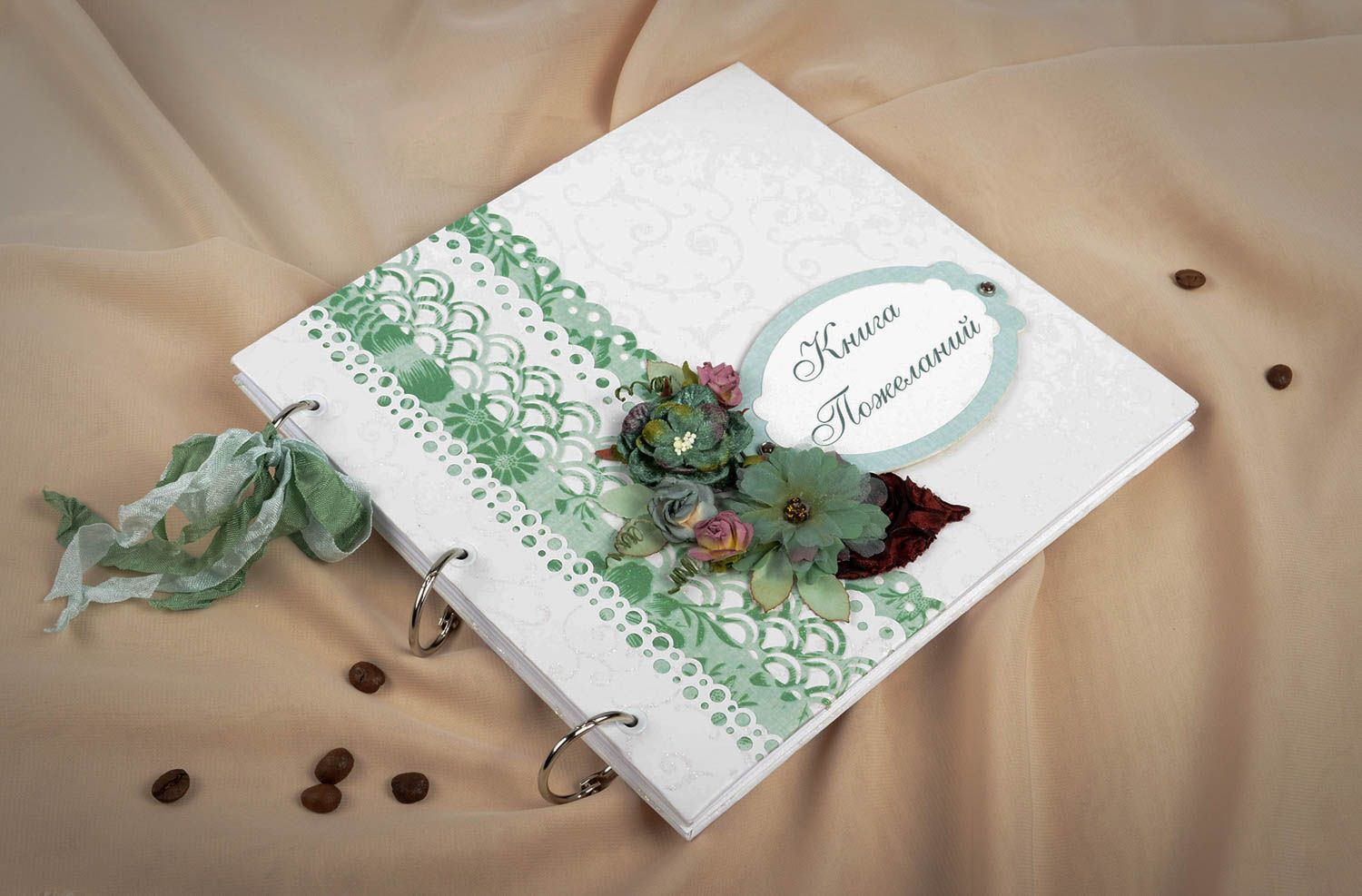 Livre d'or de mariage fait main en carton et papier avec fleurs Cadeau original photo 5