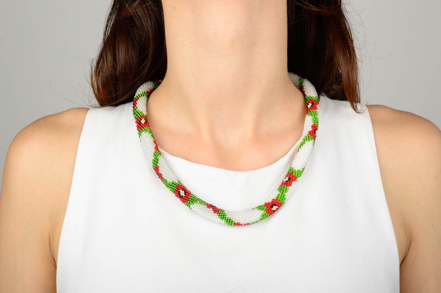 Collier perles rocaille Bijou fait main motif floral pavots Accessoire femme photo 5