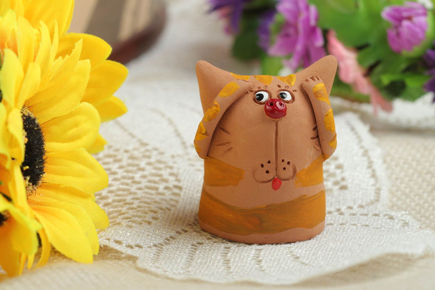Handgemachte Keramik Katze Dekoideen Wohnzimmer Kinder Geschenk Deko Figur schön foto 1