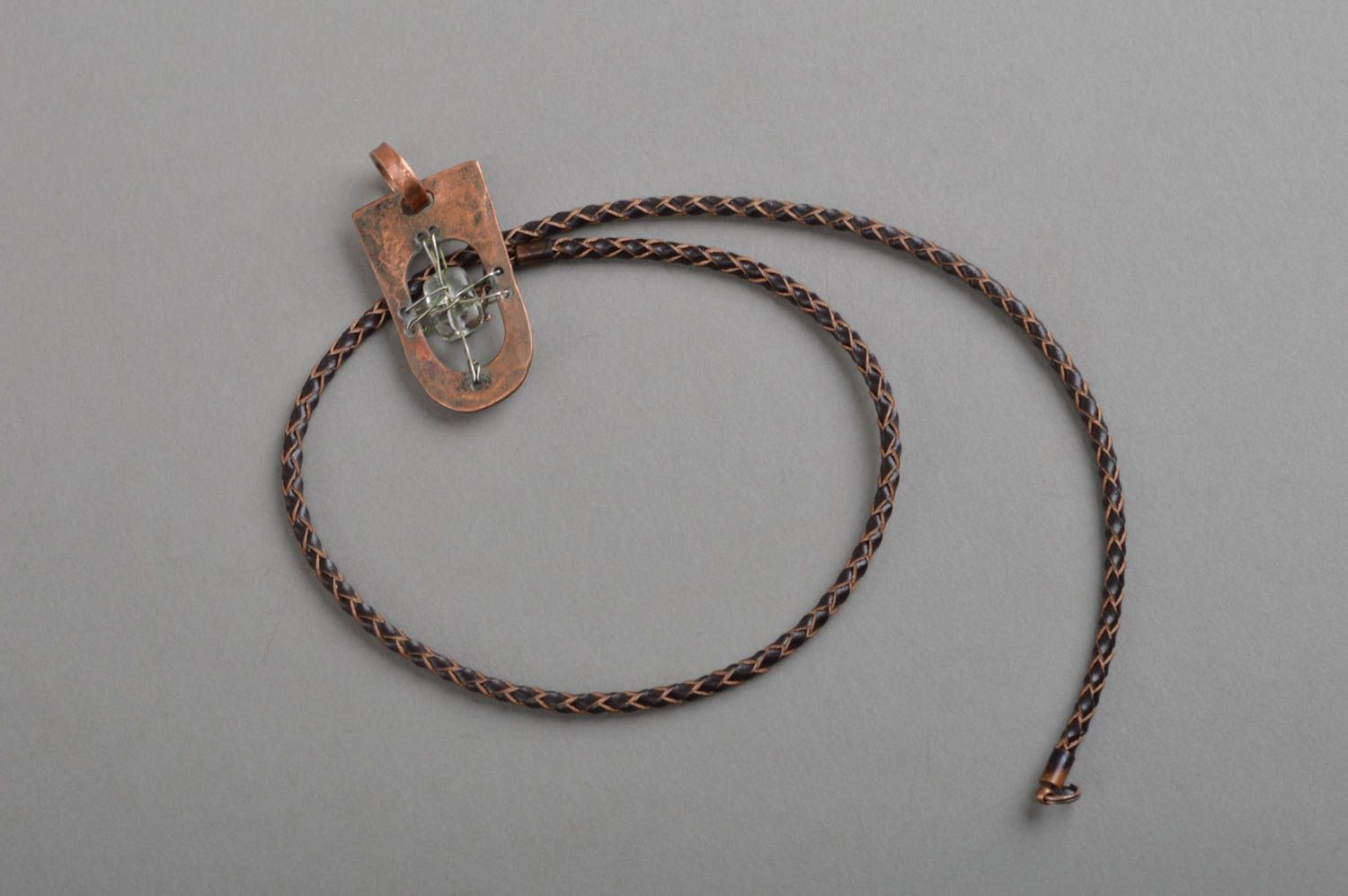 Unusual accessory for fashionistas handmade stylish copper pendant on lace photo 2