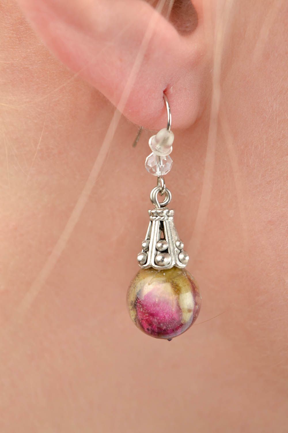 Handmade designer earrings unusual jewelry with roses stylish elegant jewelry photo 2