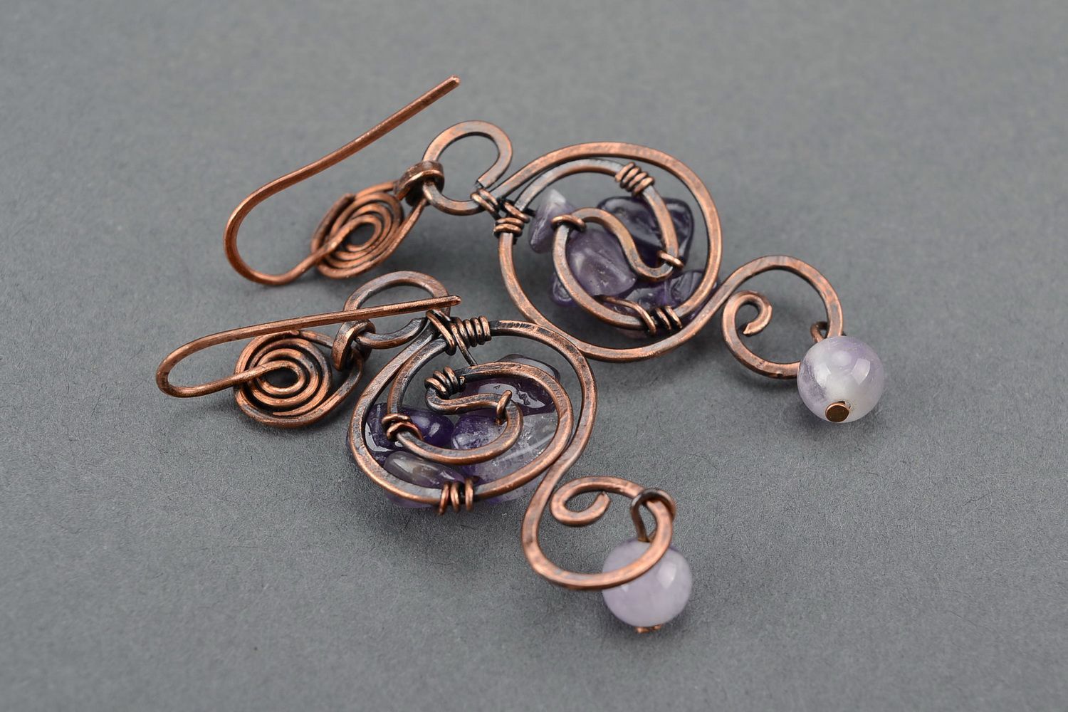 Earrings wire wrap with amethyst photo 1