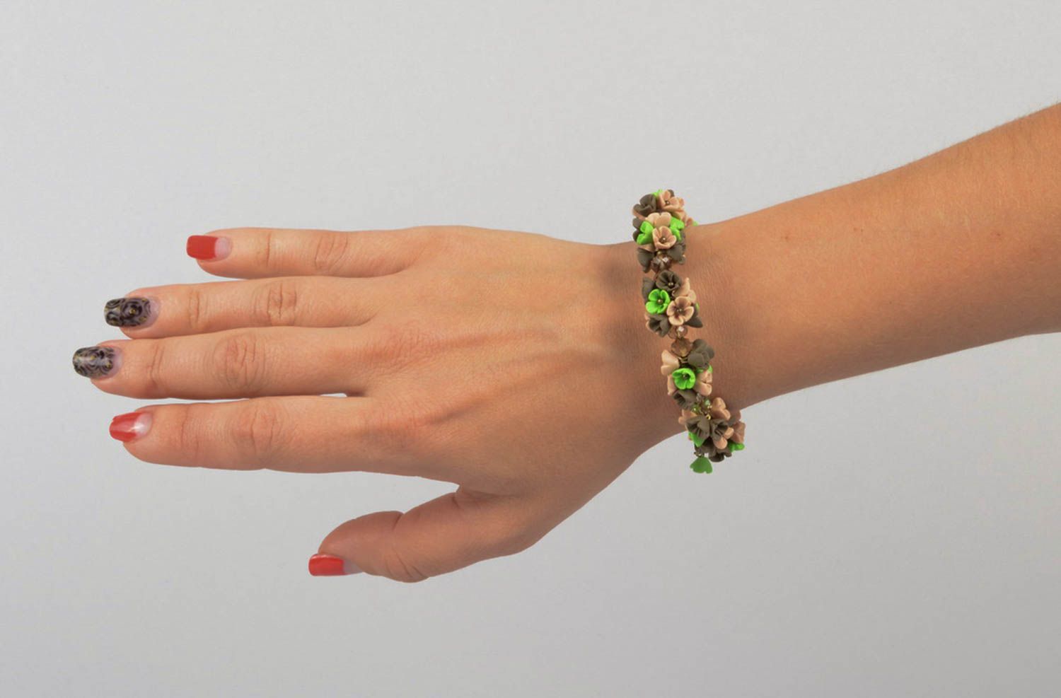 Handmade Armband mit Blumen Polymer Clay Schmuck schönes Armband mit Kette foto 3