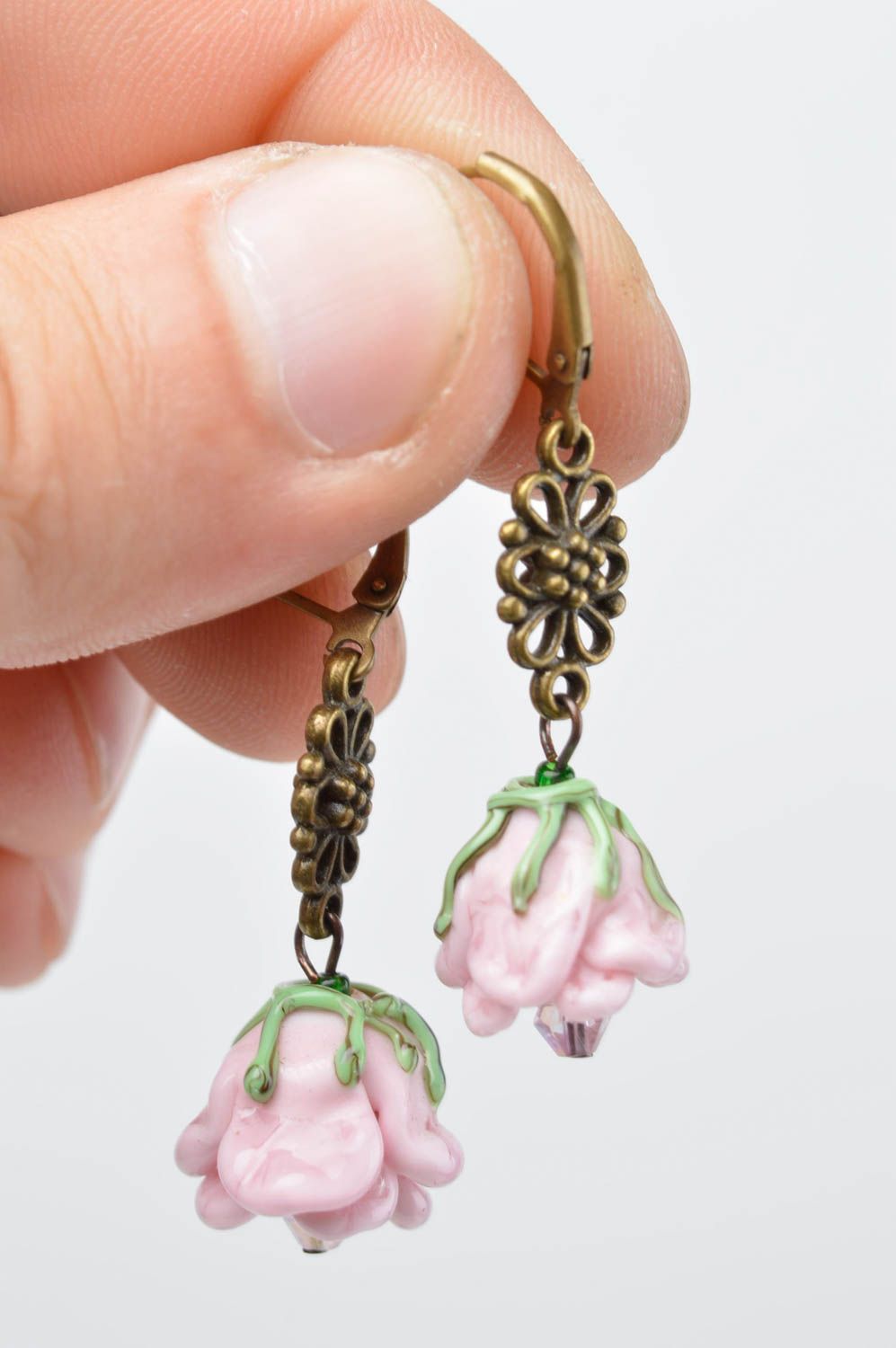 Boucles d'oreilles roses Bijoux verre fait main Cadeau femme design original photo 5