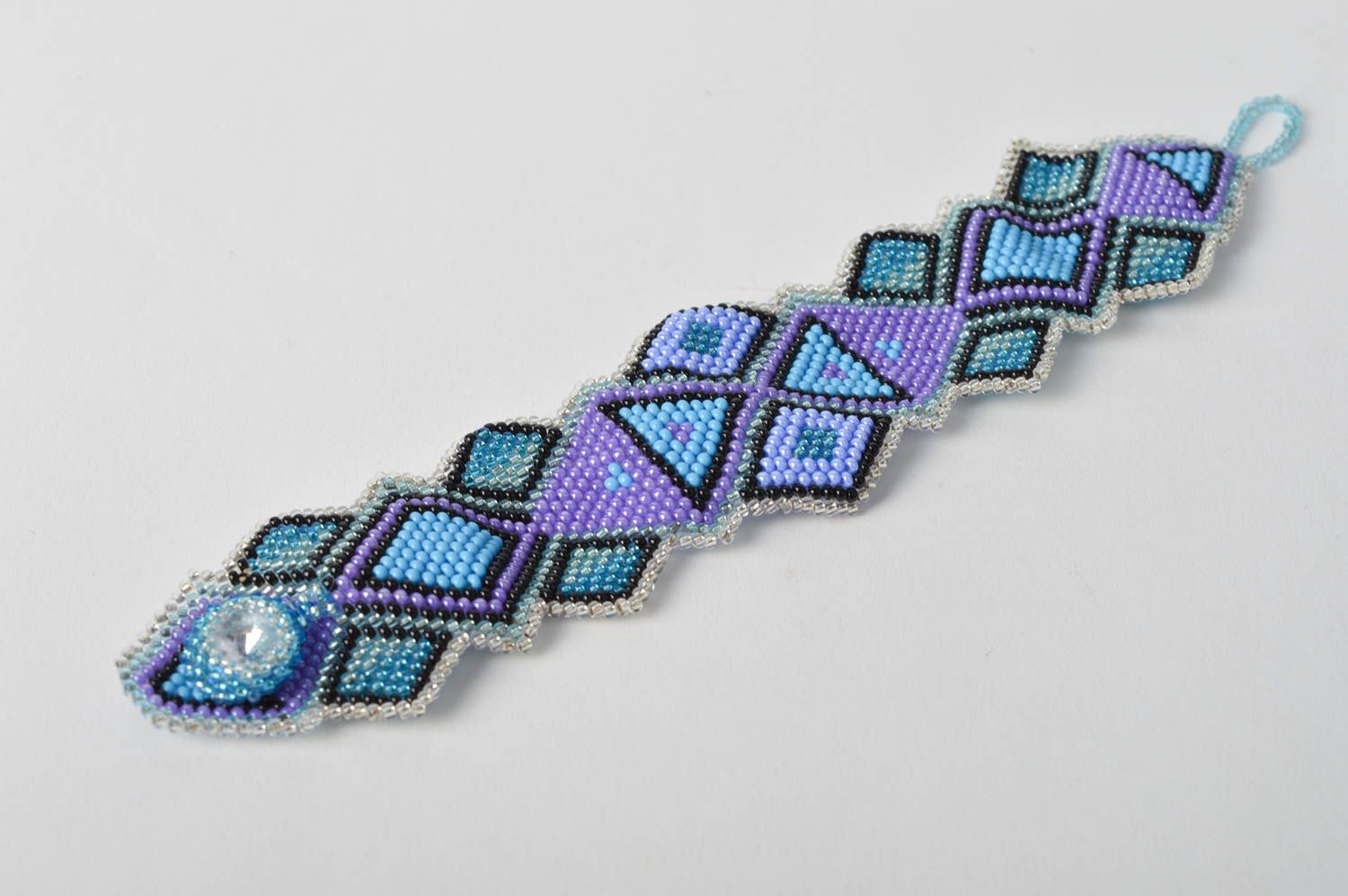 Art stylish beaded handmade bracelet in blue and purple colors for women photo 3
