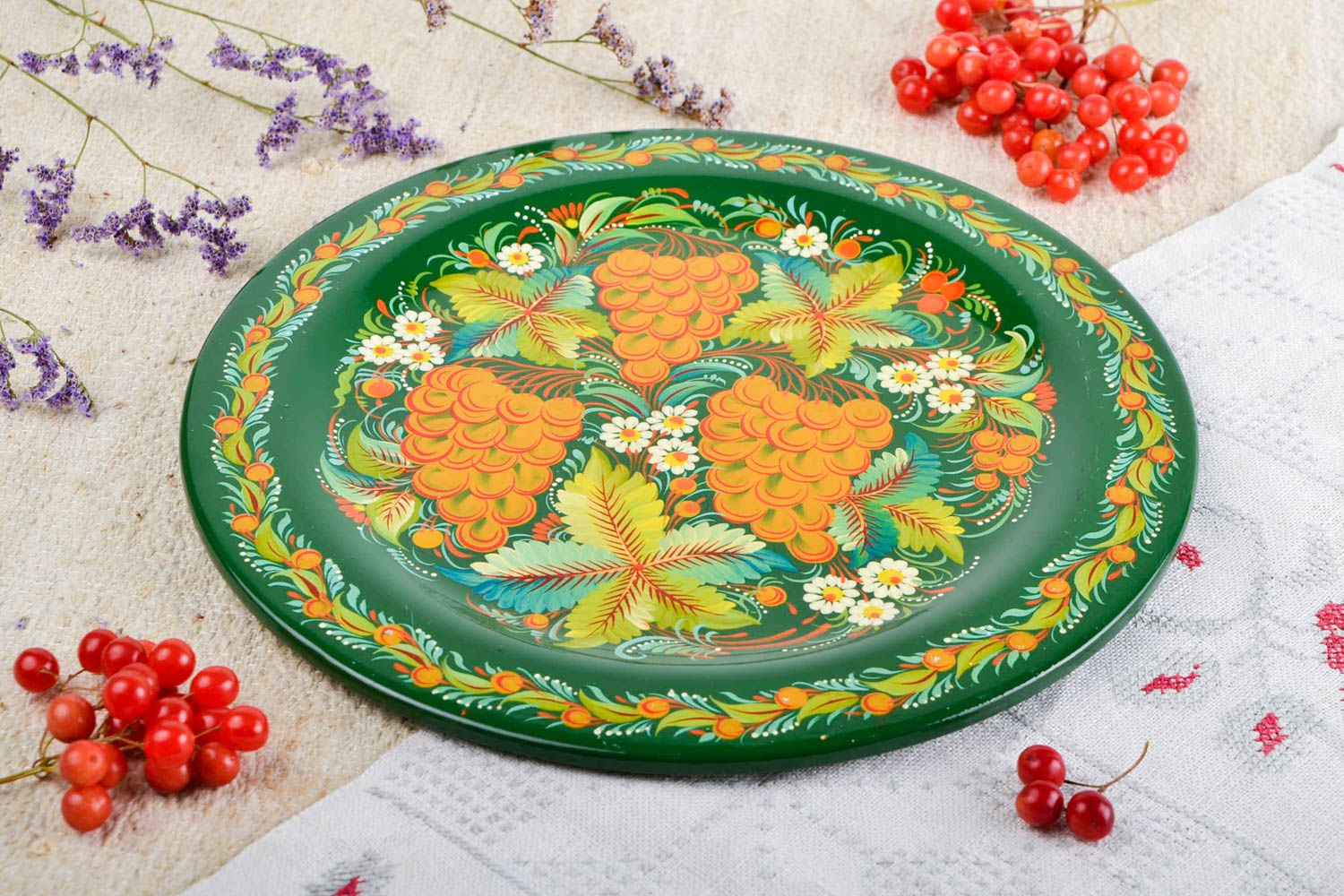 Handmade home decor wood plate painted plate for decorative use only unique gift photo 1