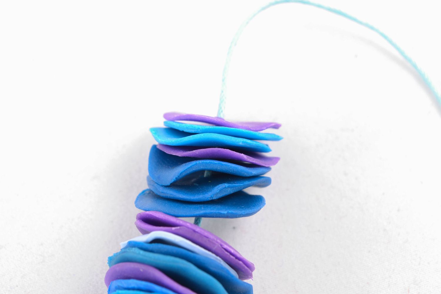 Blue polymer clay necklace with plates photo 3