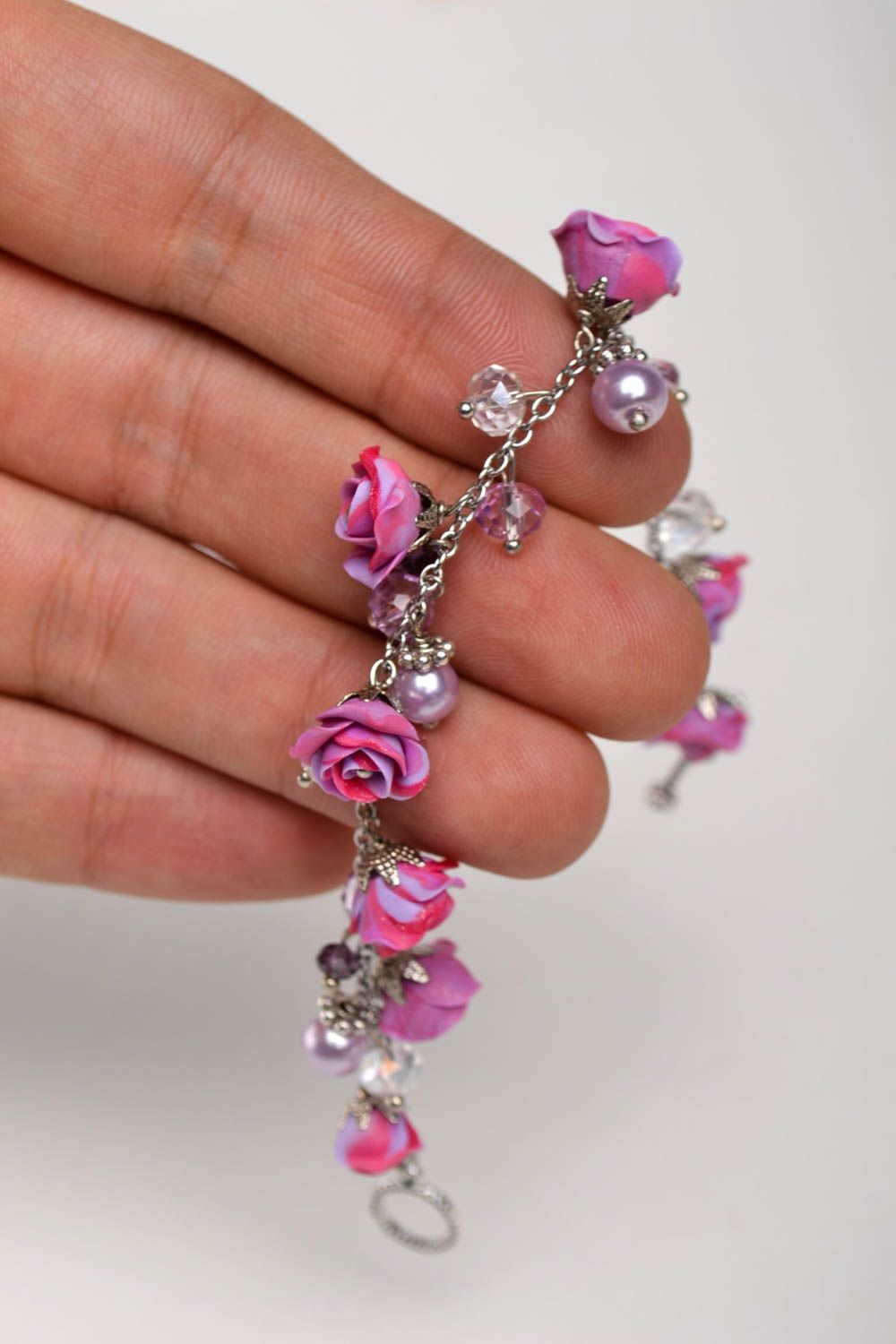 Polymer Schmuck in Lila handmade Armband mit Blumen tolles Geschenk für Frauen foto 6