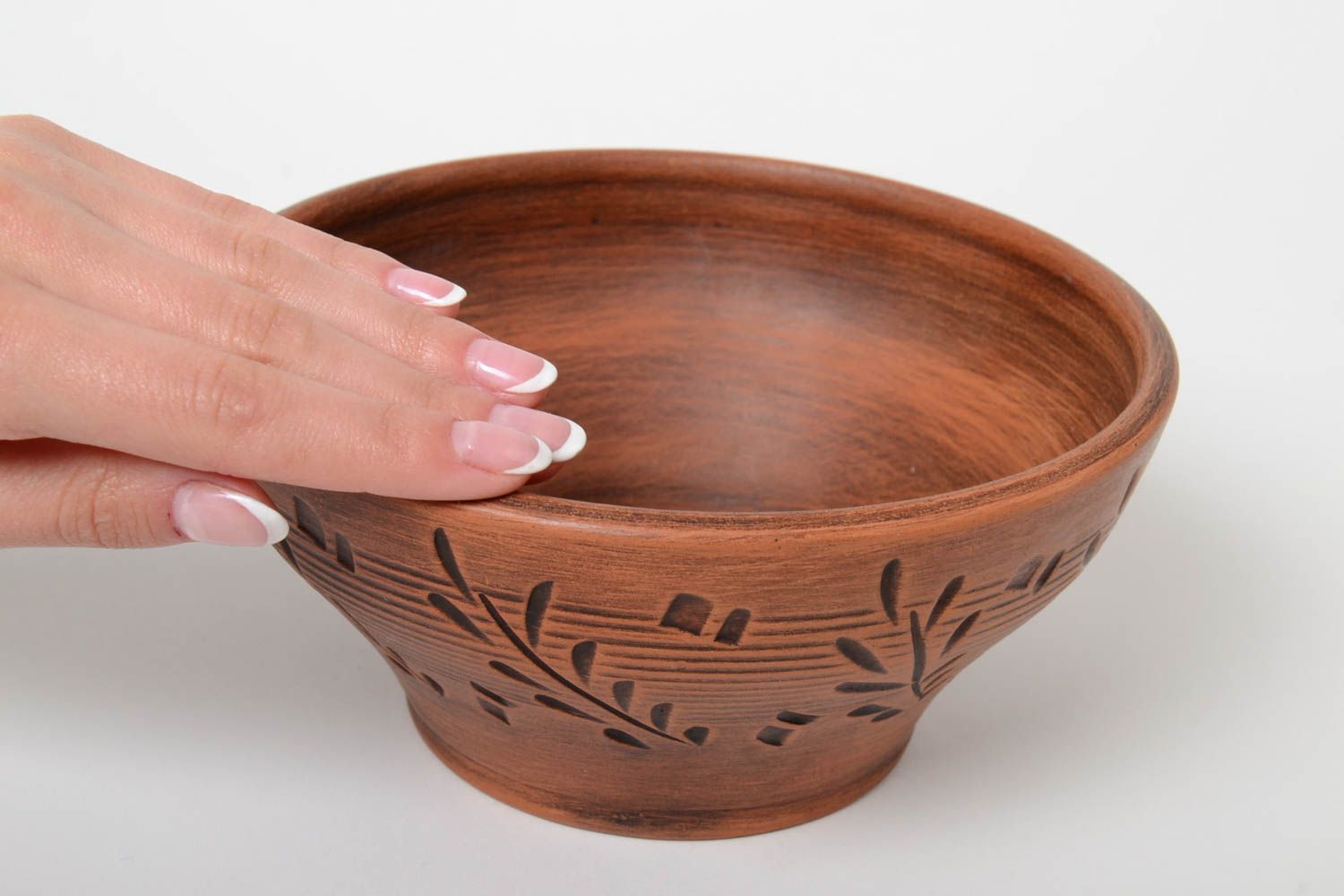 Beautiful molded handmade deep ceramic bowl 700 ml photo 5