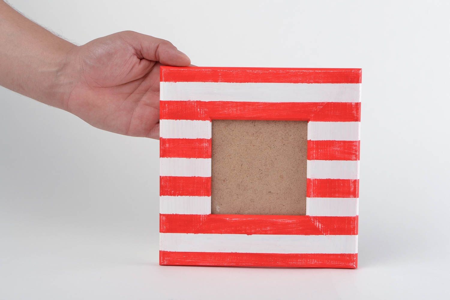 Cadre photo en bois fait main carré rayé original pratique déco pour maison photo 2