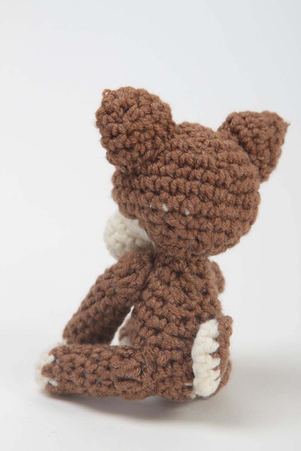 Jouet enfant Peluche tricotée fait main Cadeau original chien marron miniature photo 3