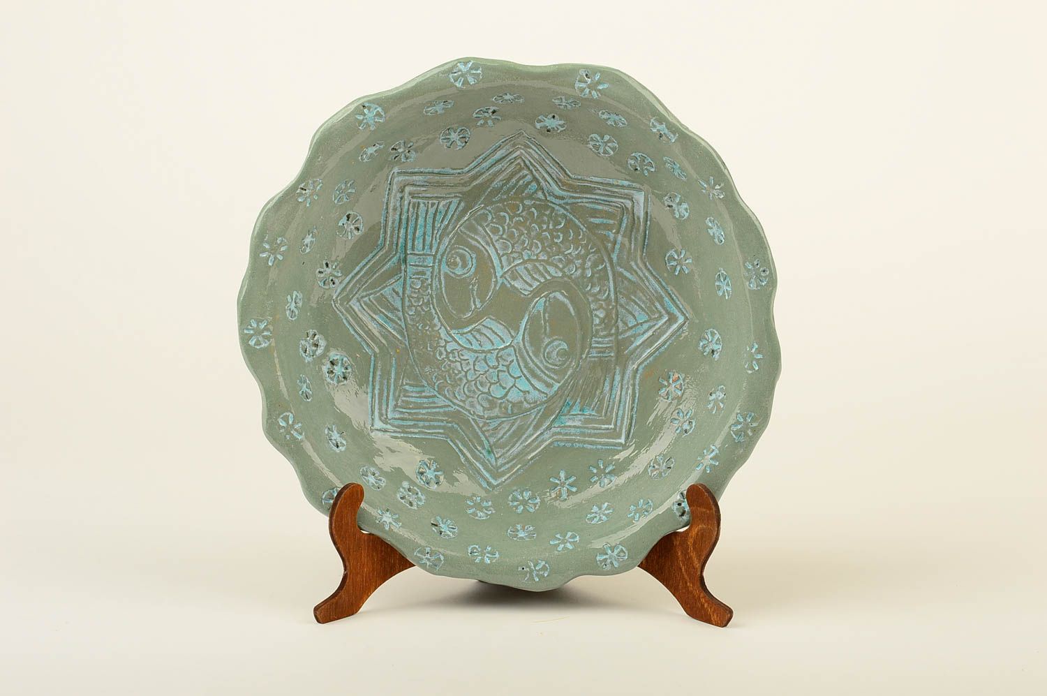 Керамическая тарелка хэнд мэйд глиняная посуда расписная тарелка оригинальная фото 1