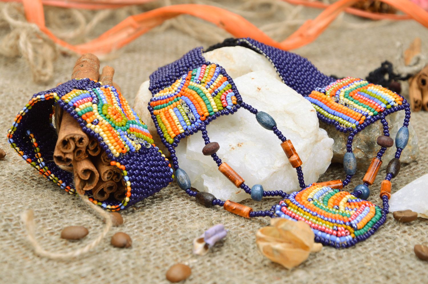 Ensemble de collier et bracelet en perles de rocaille multicolore fait main photo 1