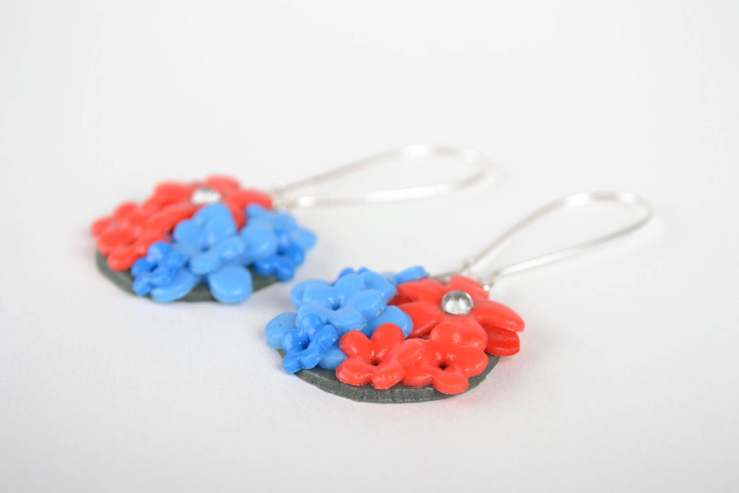 Handmade Blumen Ohrringe Designer Schmuck Accessoire für Frauen blau rot foto 4
