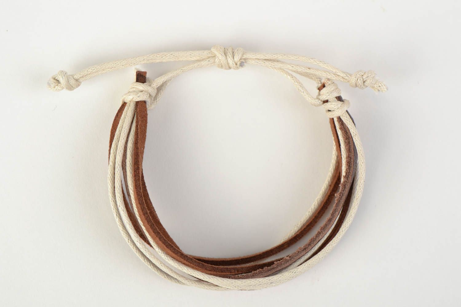 Handmade genuine leather and suede cords wrist bracelet in brown color palette photo 5
