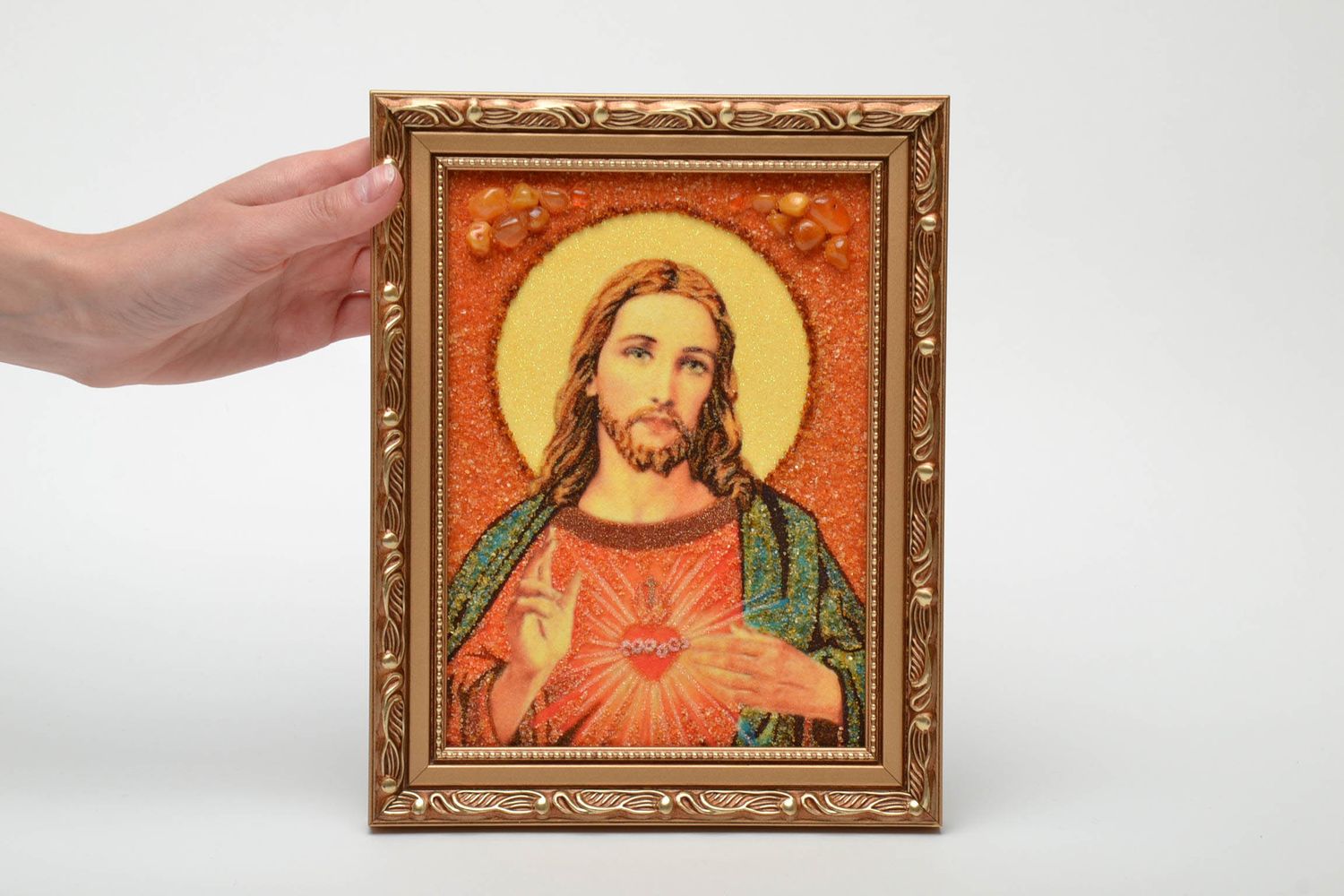 Католическая икона Иисуса Христа с янтарем репродукция фото 6