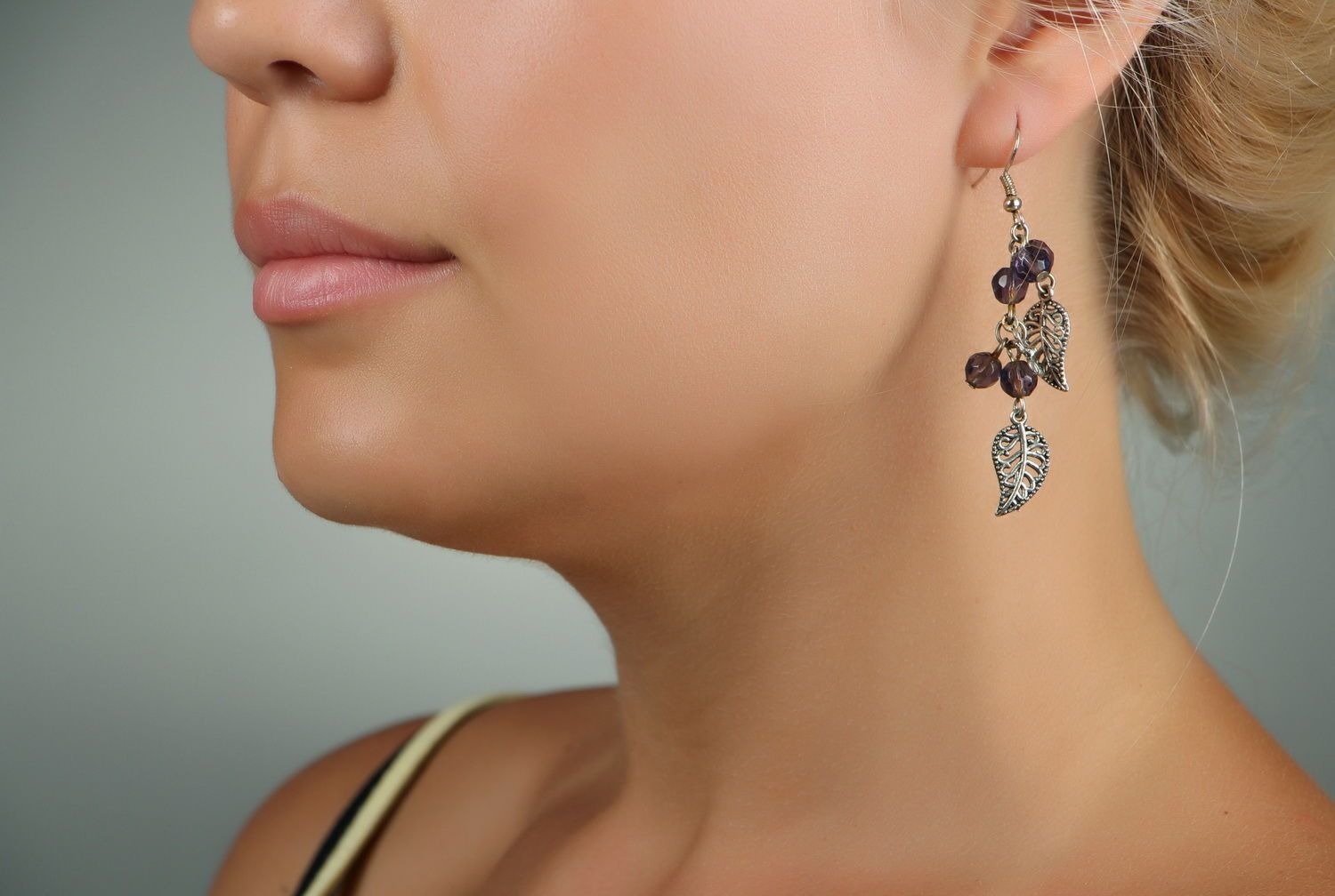 Earrings made of steel and glass Currant berries photo 4