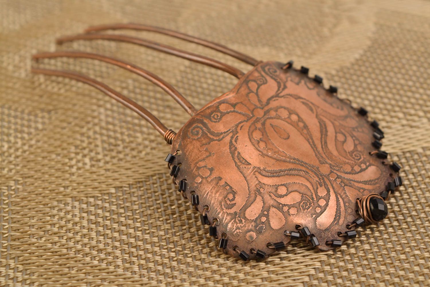 Handgemachter Haarkamm aus Kupfer foto 1