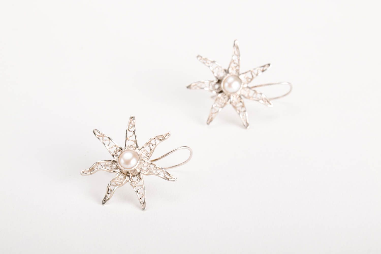 Handmade Ohrringe für Damen Silberschmuck Ohrringe silberne Ohrhänger mit Perlen foto 2