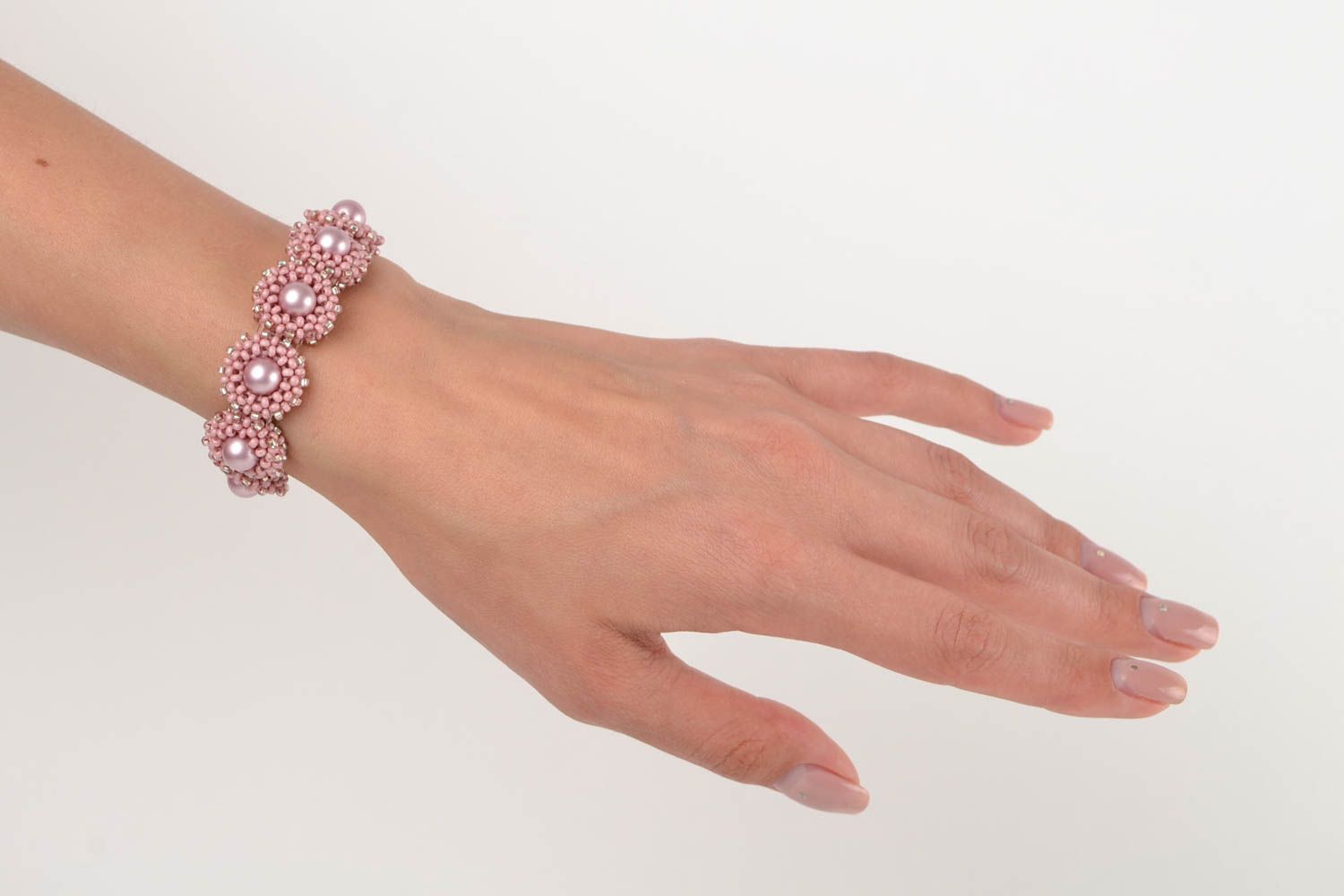 Bracelet en perles de rocaille Bijou fait main rose Accessoire femme original photo 2