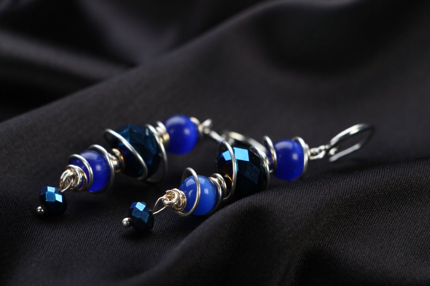 Natural stone earrings of blue color photo 2