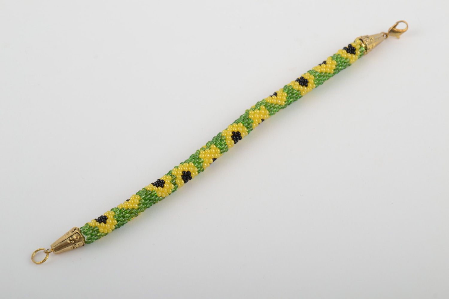 Joli bracelet crocheté de perles de rocaille original vert jaune fait main photo 2