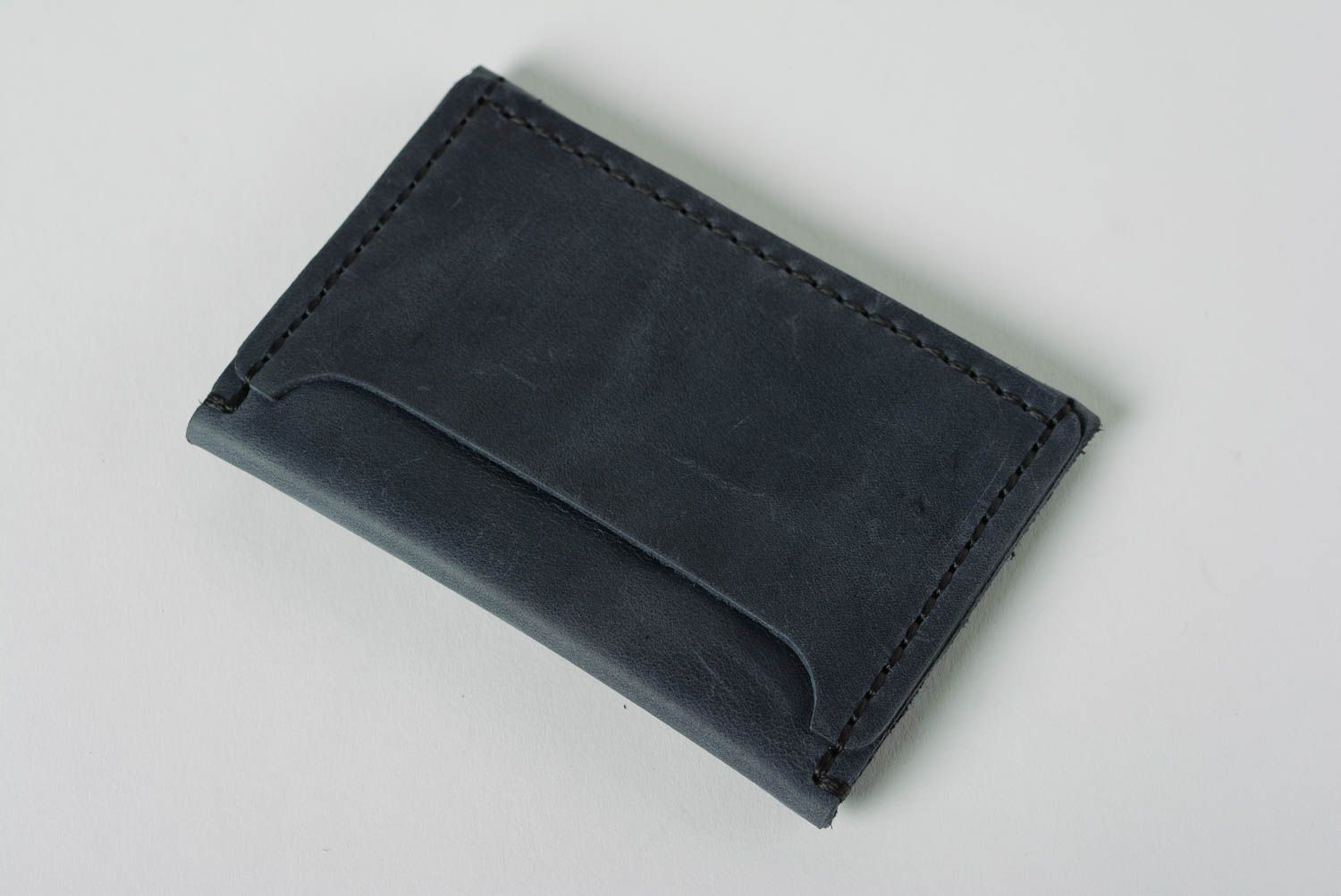 Handmade small designer black genuine leather wallet for coins unisex photo 4