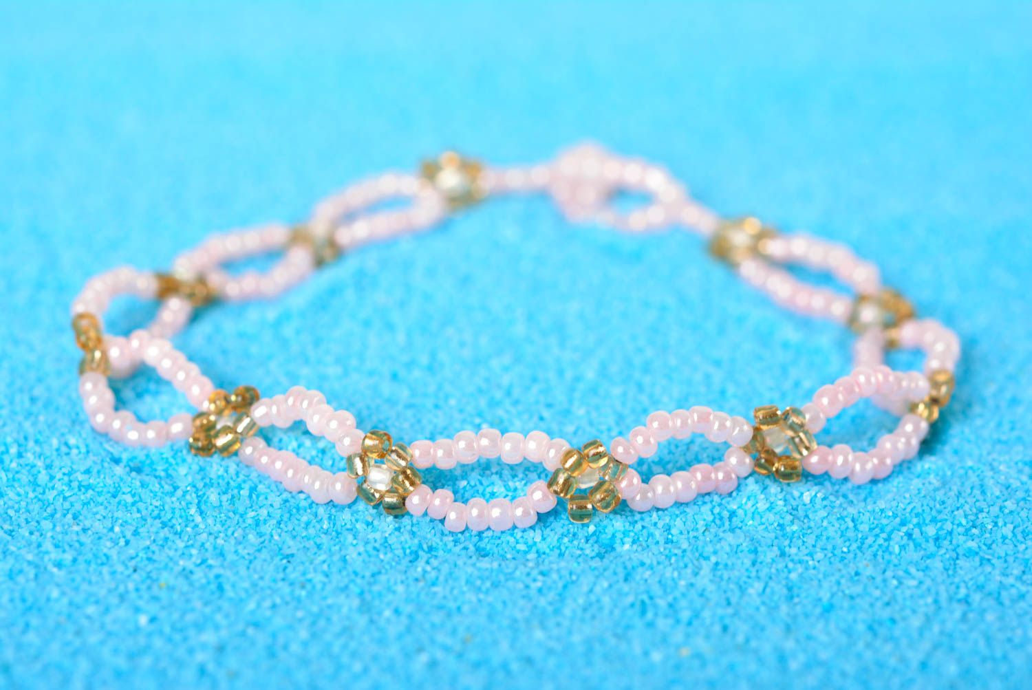 Pink and gold beads floral adjustable bracelet for girls photo 1