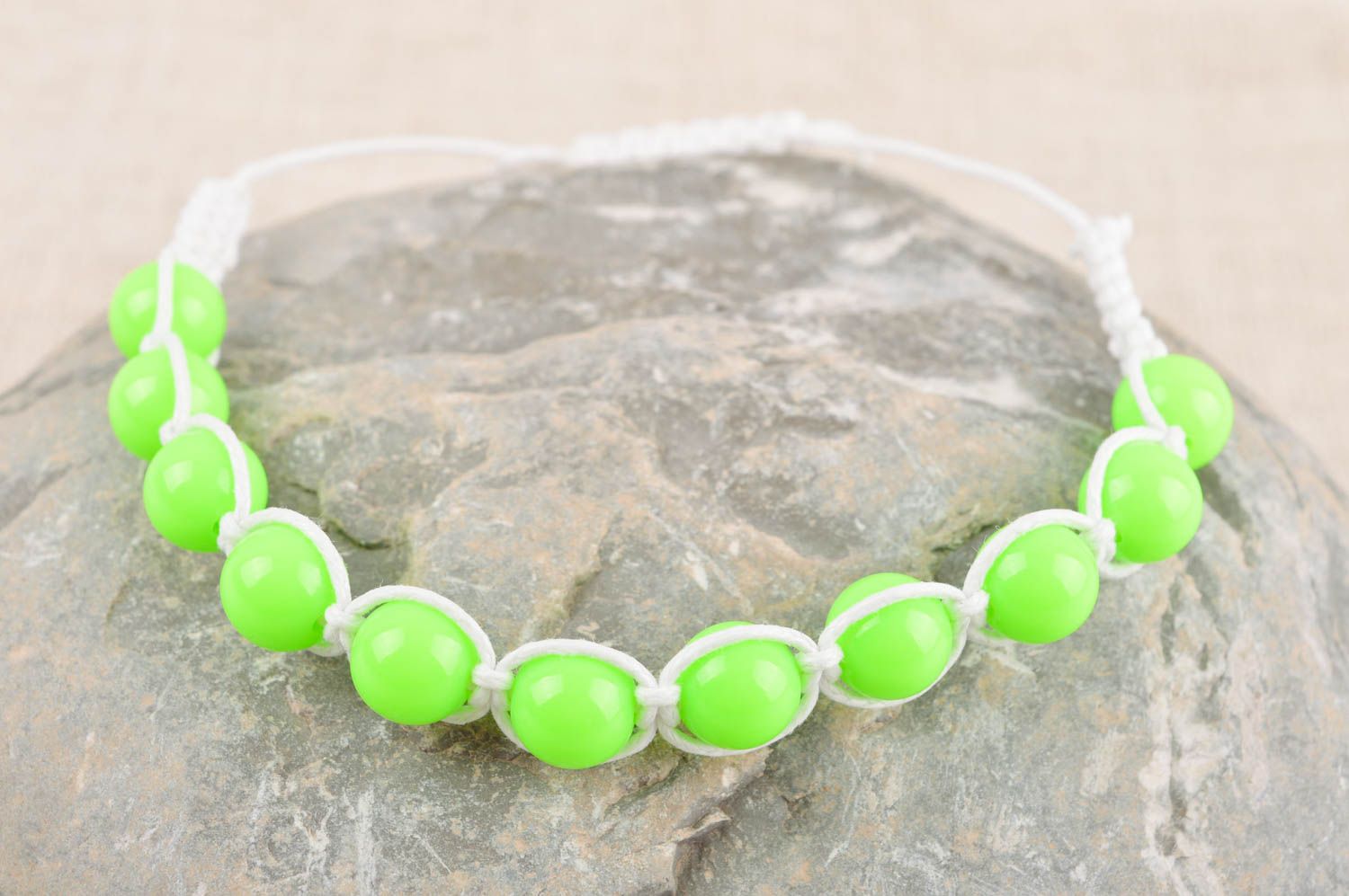 Light green beads strand bracelet on the white cord for teen girls photo 1