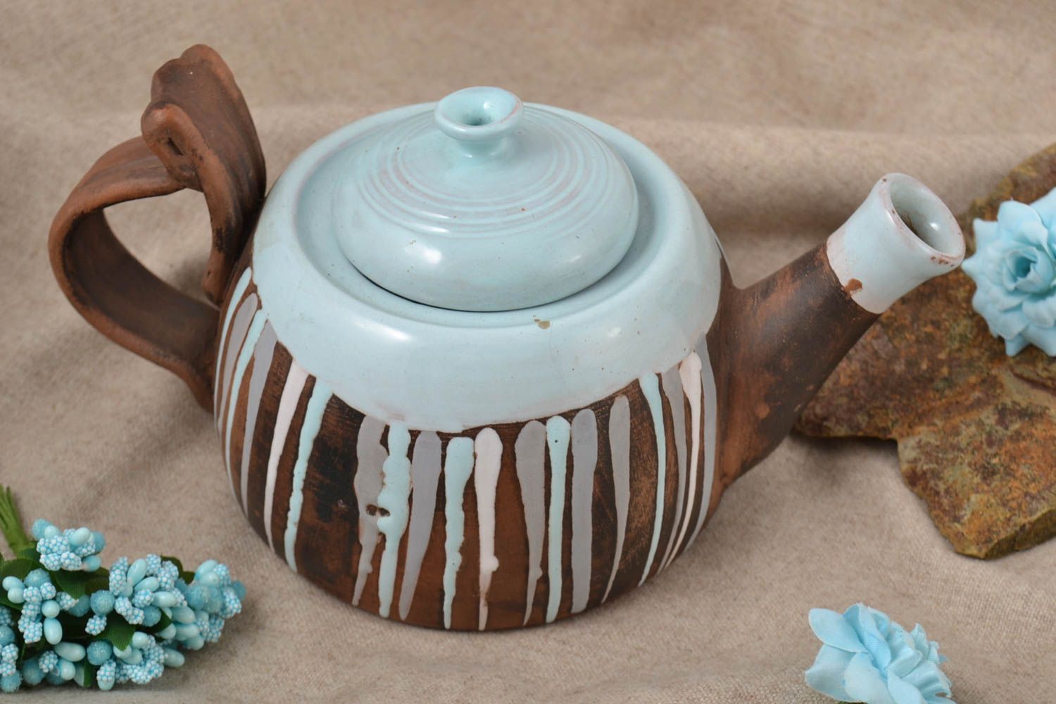 Handmade Keramik Teekanne Tee Geschirr für Küchen Deko schön bemalt Geschenk foto 1