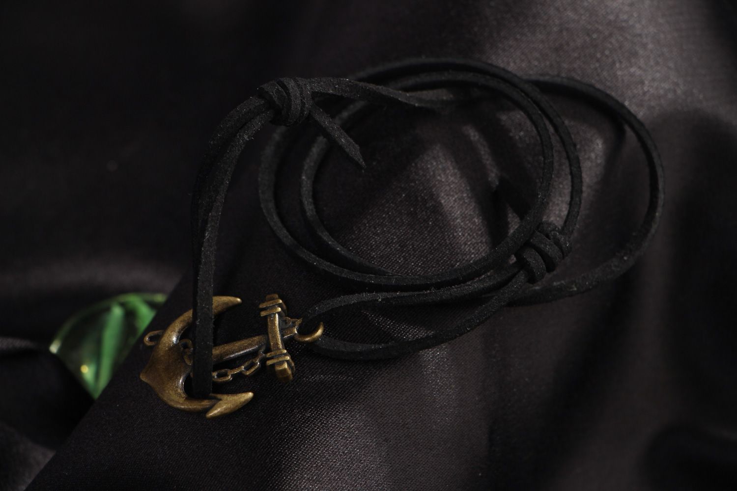 Handmade multi wrap wrist suede cord bracelet with metal anchor charm  photo 4
