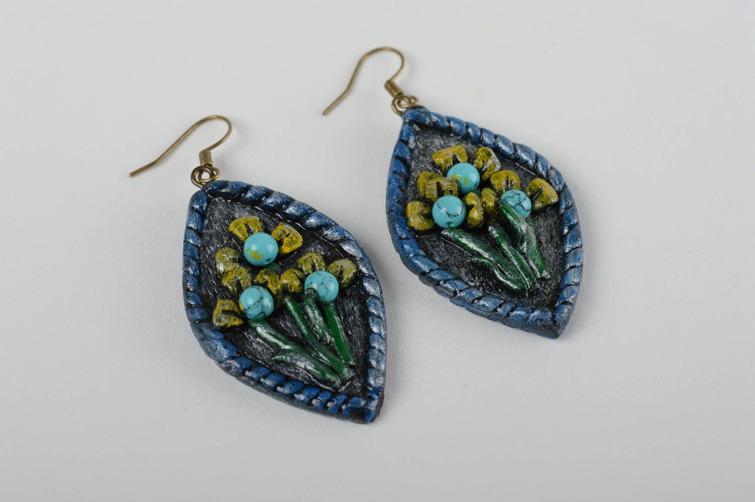 Handmade designer earrings jewelry with natural stone unusual earrings photo 2