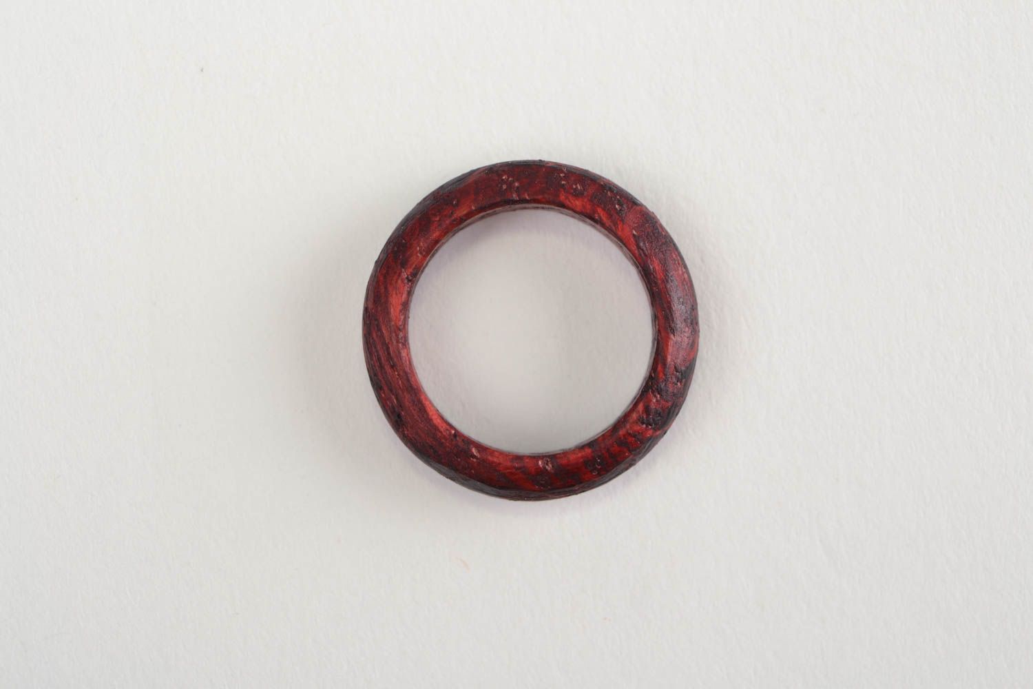 Unusual stylish handmade designer carved wooden ring unisex red photo 5
