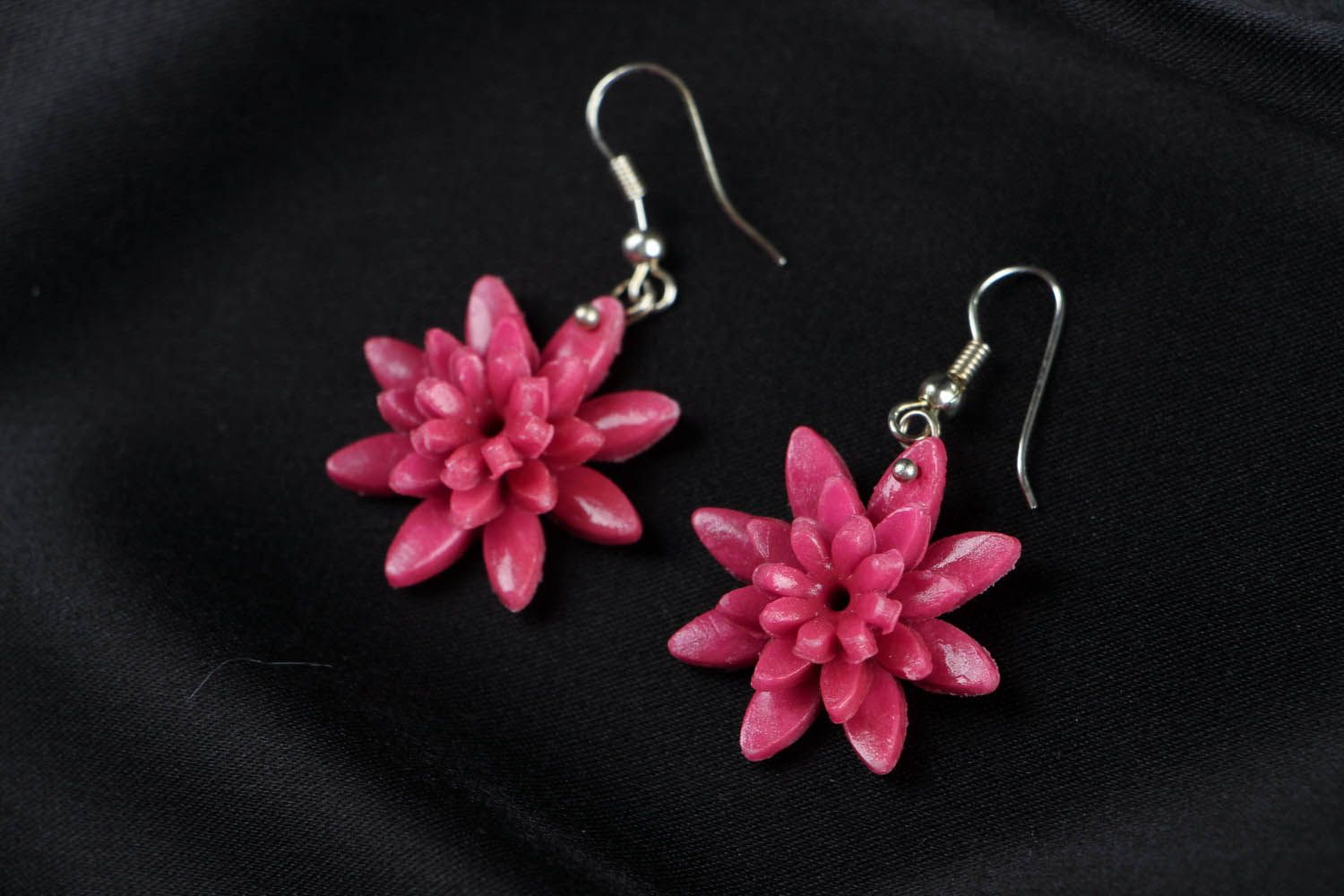 Earrings made of polymer clay Flowers photo 1
