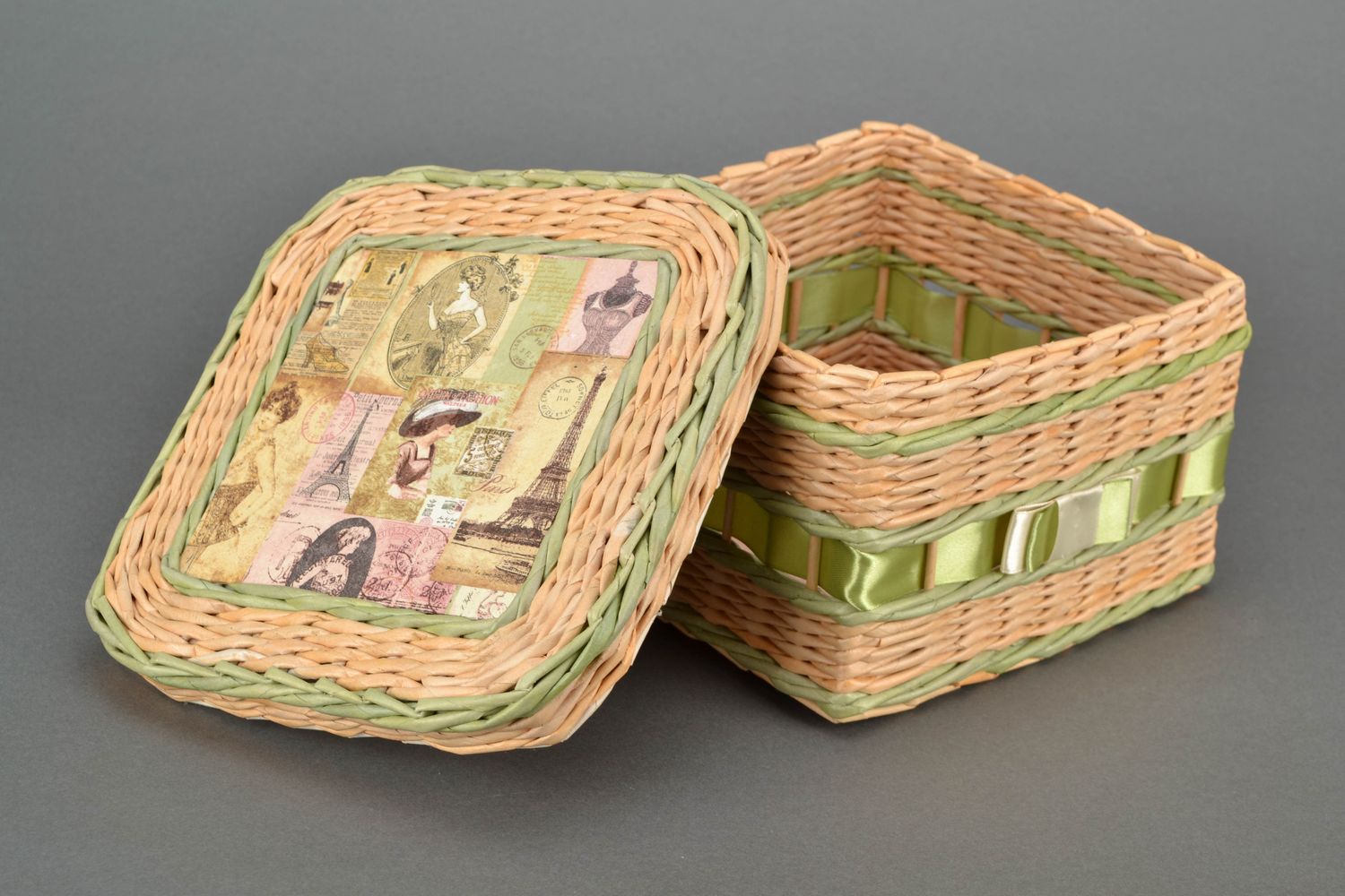 Newspaper woven box with lid photo 3