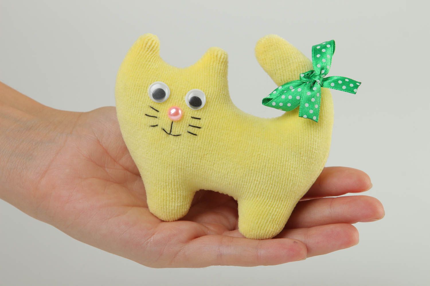 Jouet enfant fait main Décoration peluche chat jaune tissu Cadeau original photo 5