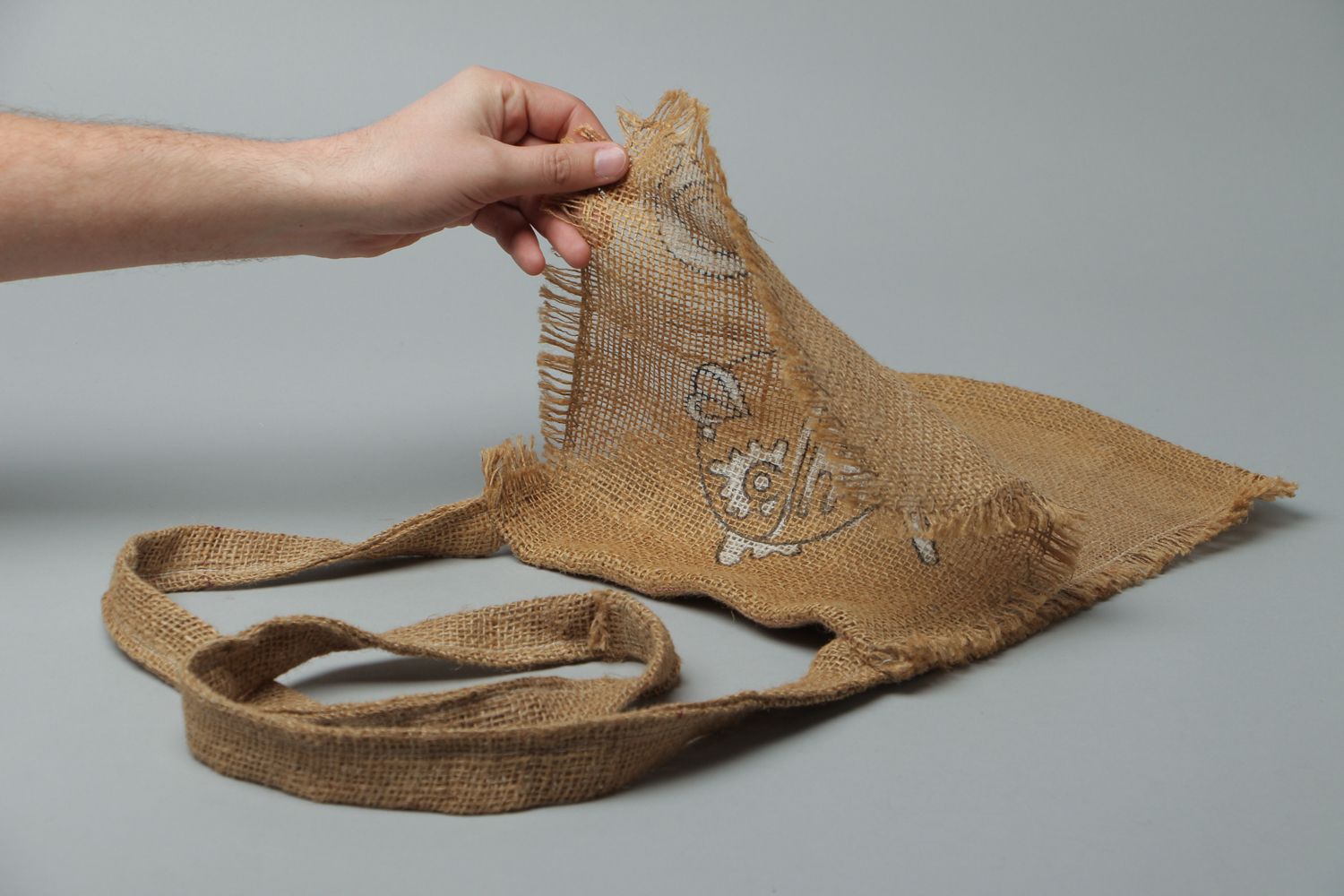 Тканевая сумка ручной работы натуральная с росписью Рыбка фото 4