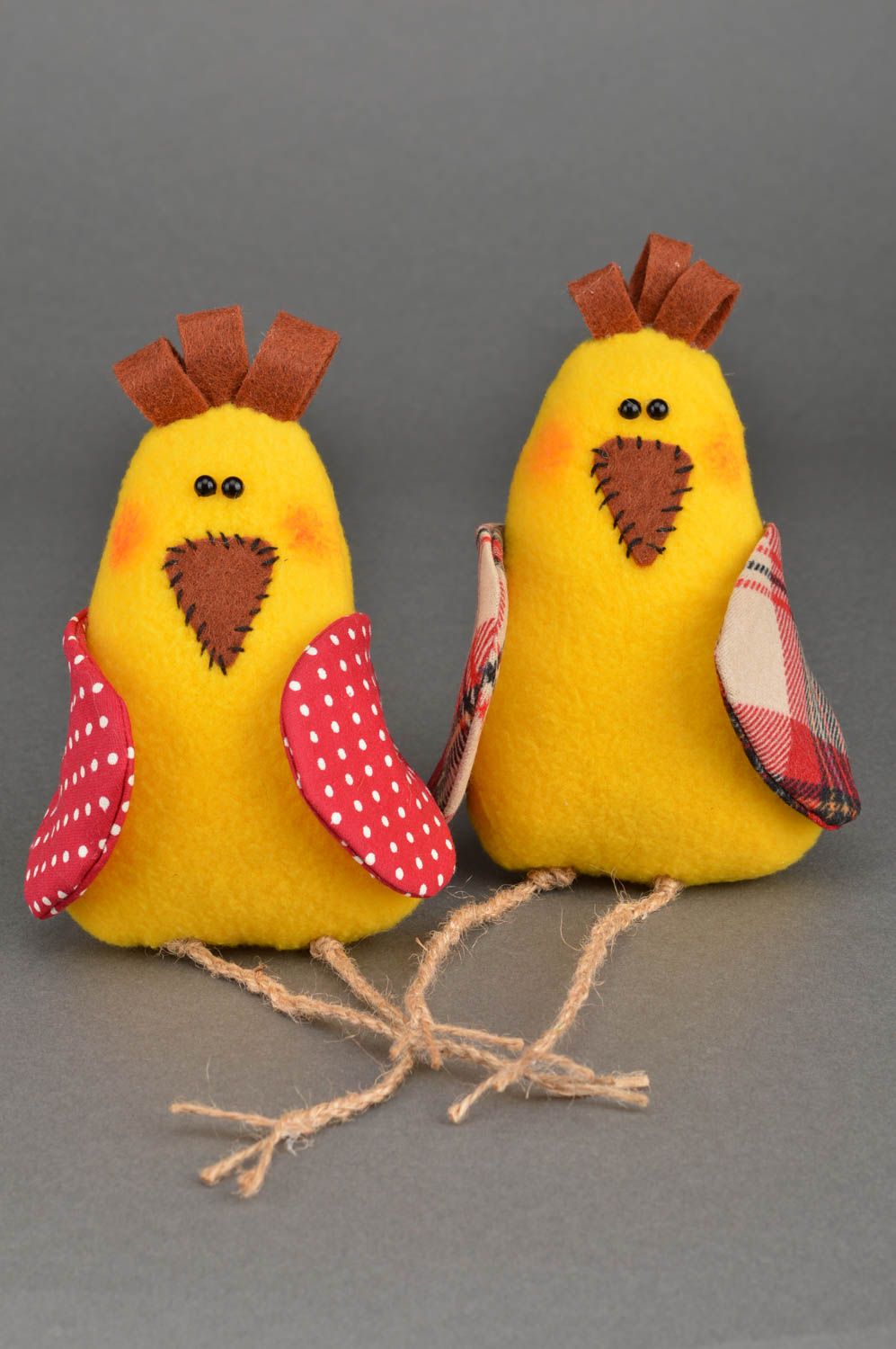 Мягкие игрушки цыплята из ткани ручной работы набор из 2 штук оригинальные фото 2