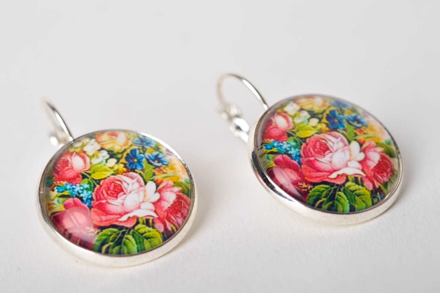 Runde Blumen Ohrringe handmade Designer Schmuck Accessoire für Frauen Rosen foto 2