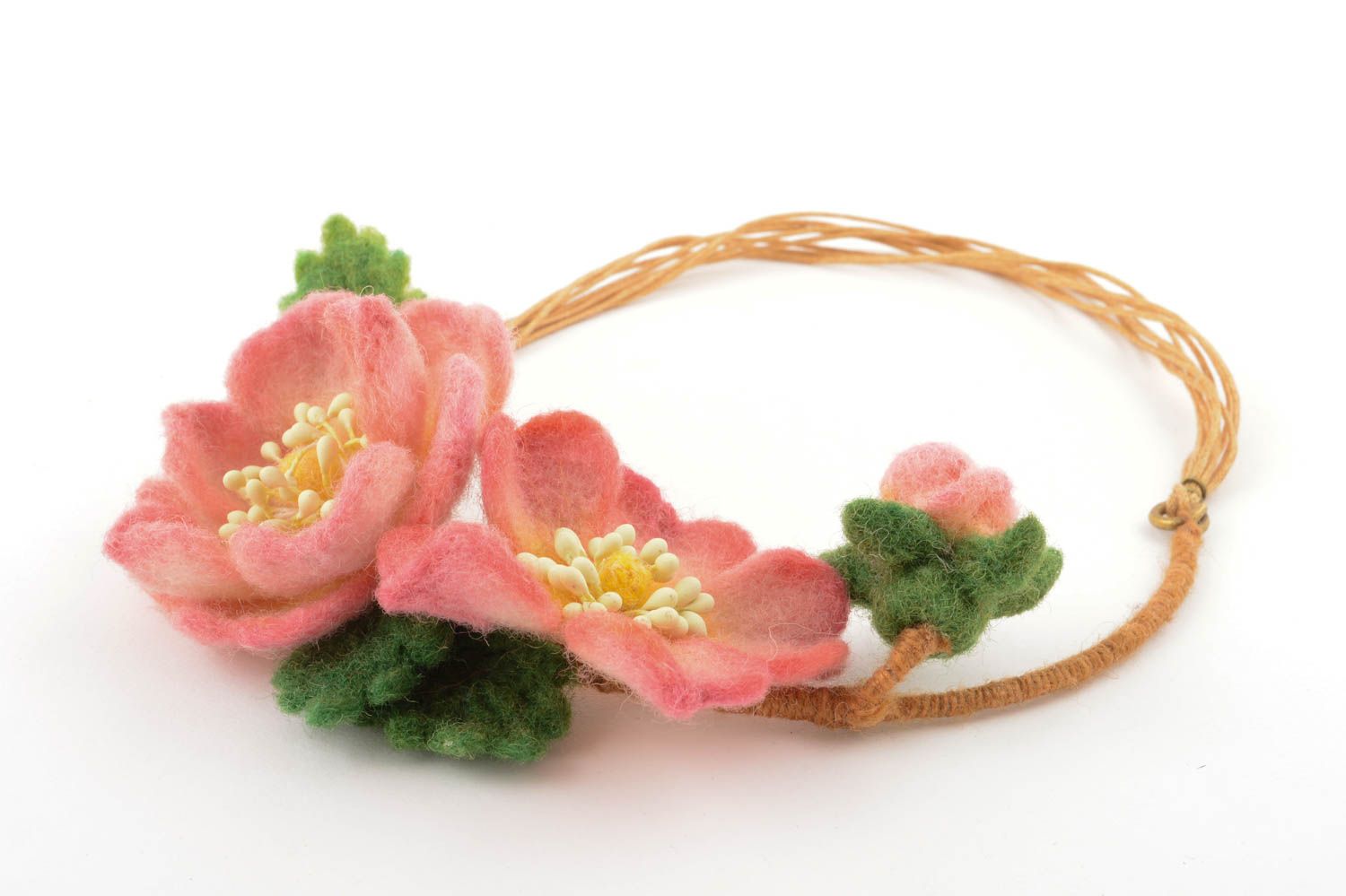 Designer necklace felted flower pendant handmade bijouterie unusual present photo 3