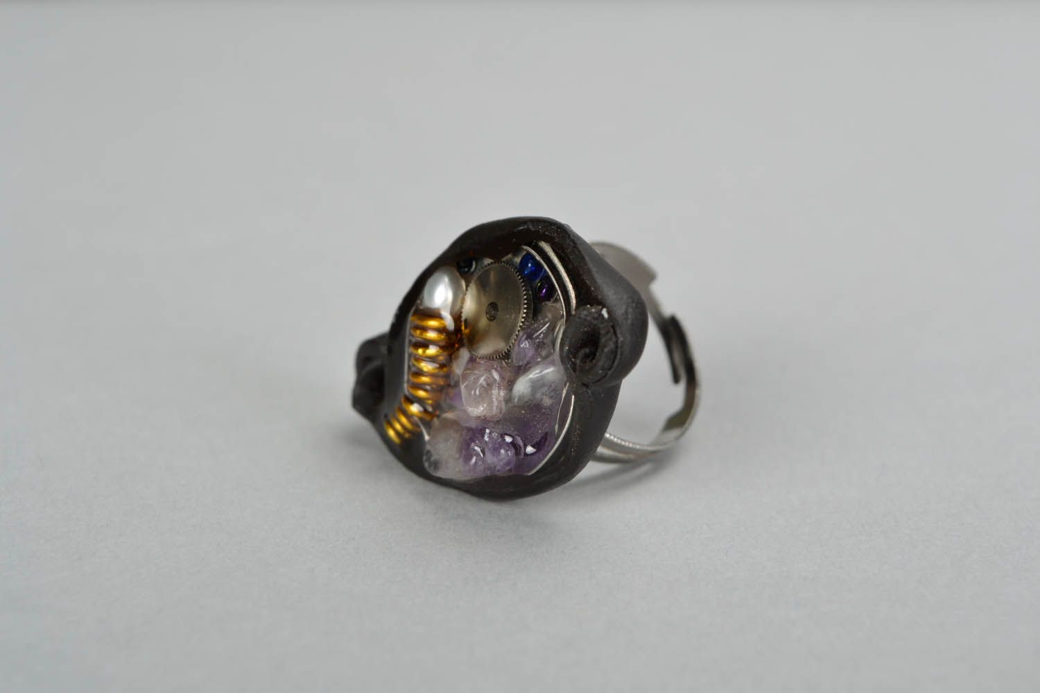 Polymer clay ring with amethyst Magic Seal Ring photo 2