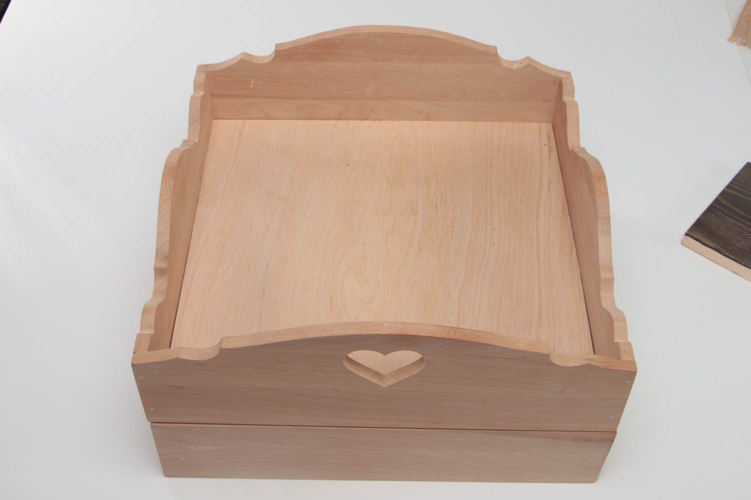 Handmade alder wood craft blank for decoupage decorative tray with drawer photo 4