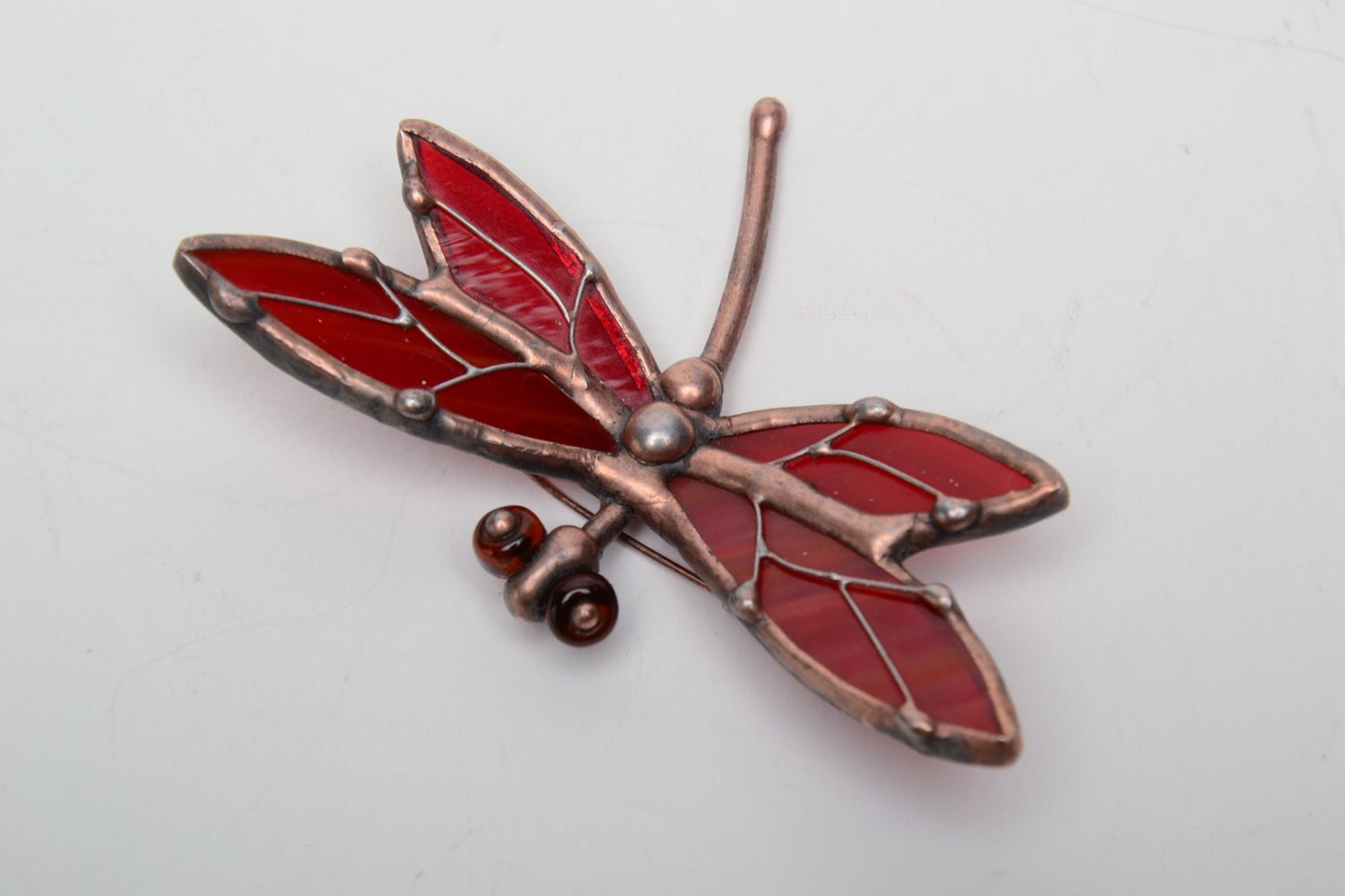 Stained glass brooch in the shape of dragonfly photo 2