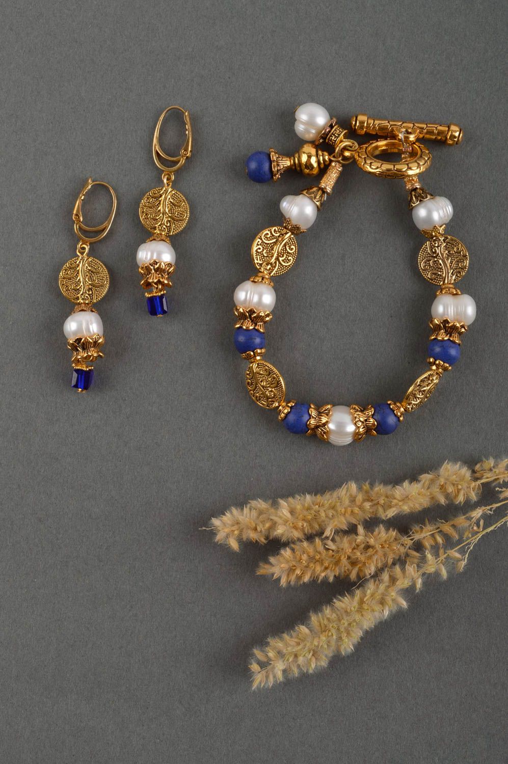 Handmade jewelry set gemstone earrings wrist bracelet bead jewelry stone jewelry photo 1