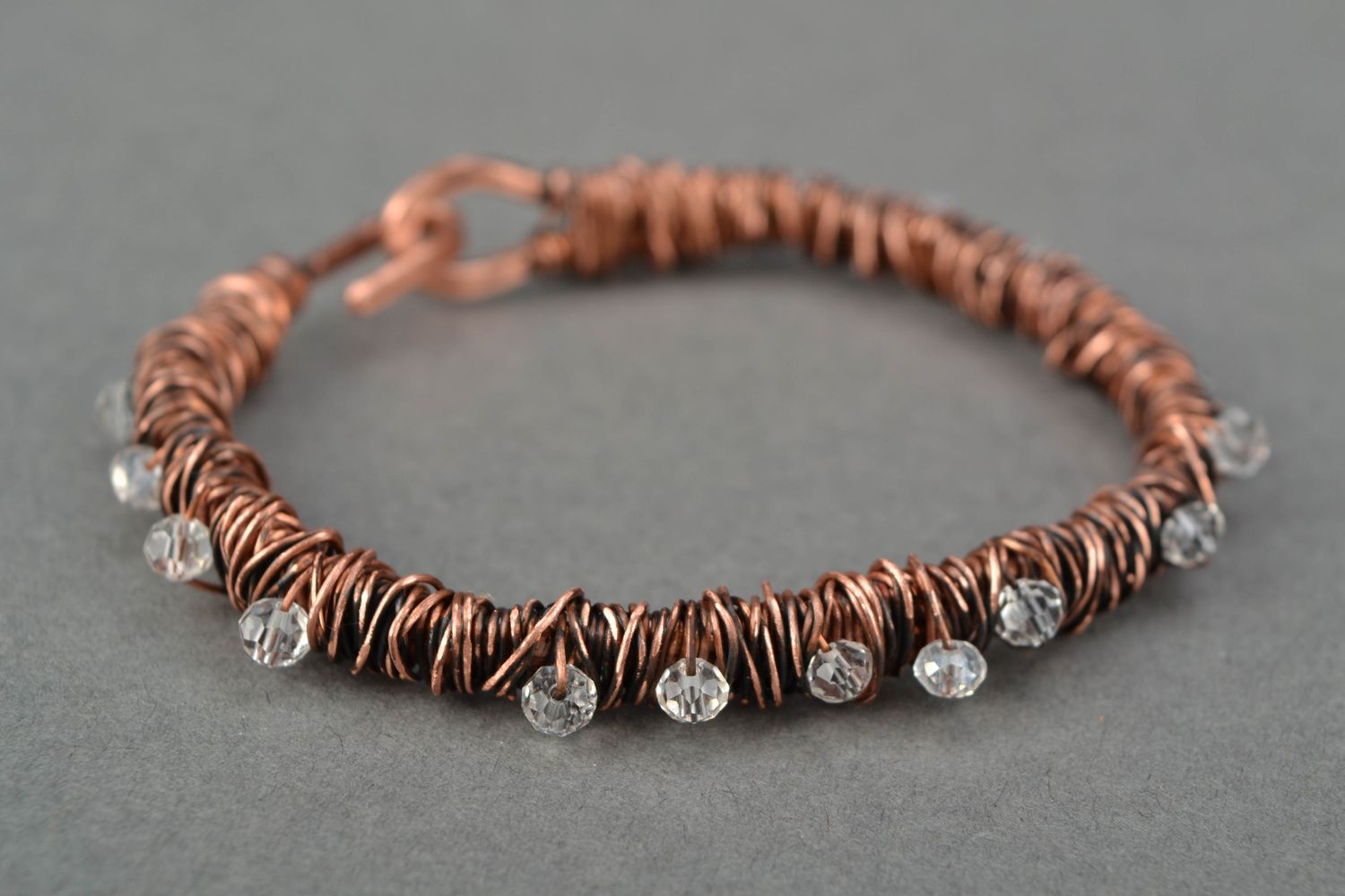 Wire wrap copper bracelet with crystal photo 3