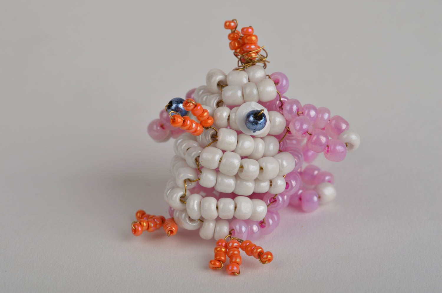 Small handmade beaded finger puppet toy chicken for home puppet theater photo 2