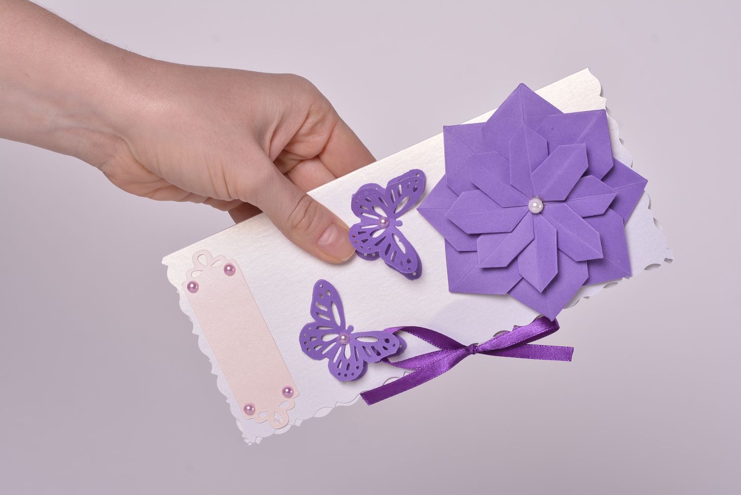 Carte de voeux fleur papillons faite main design scrapbooking Petit cadeau photo 4
