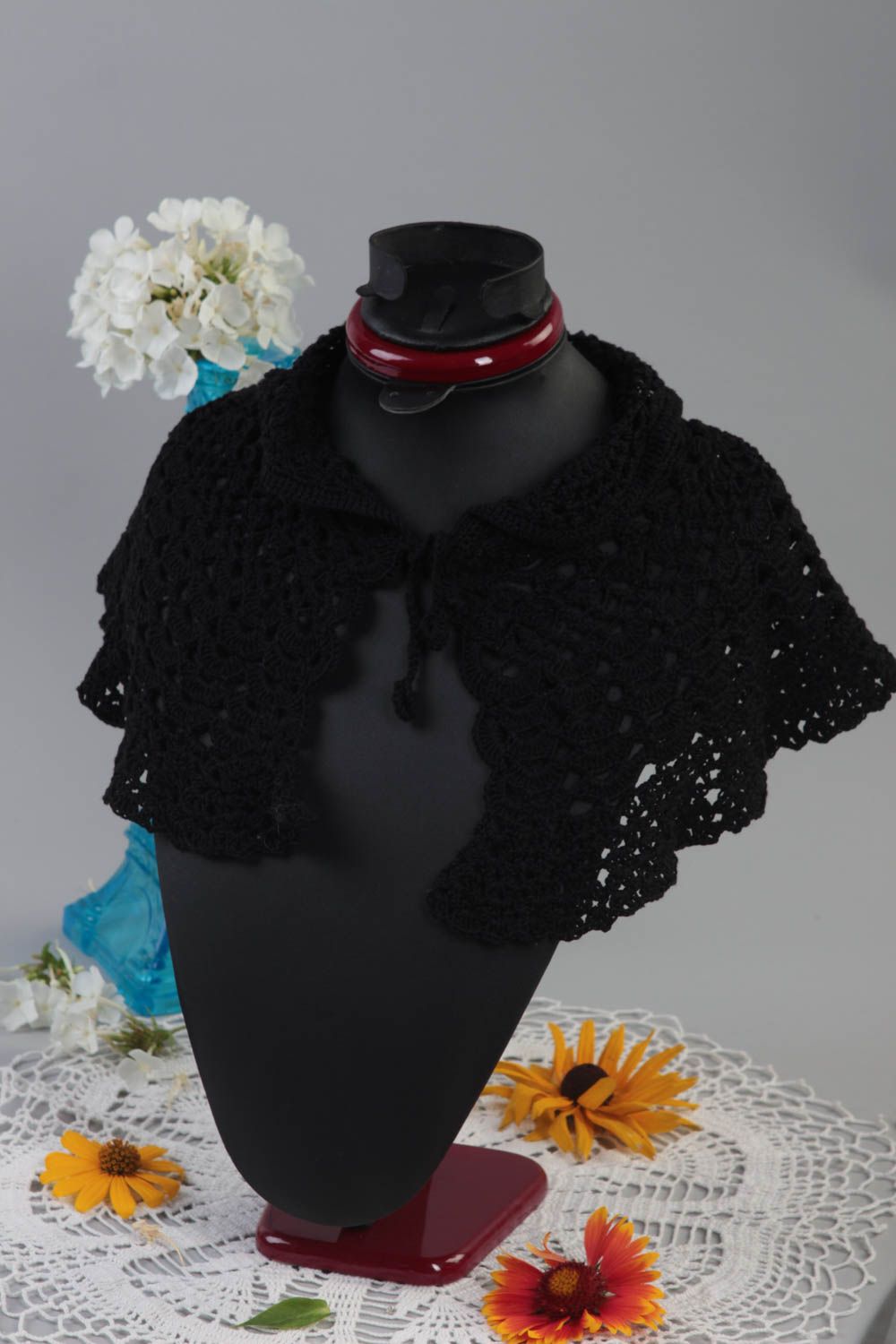 Col tricoté fait main noir Accessoires tricot au crochet Cadeau femme design photo 1