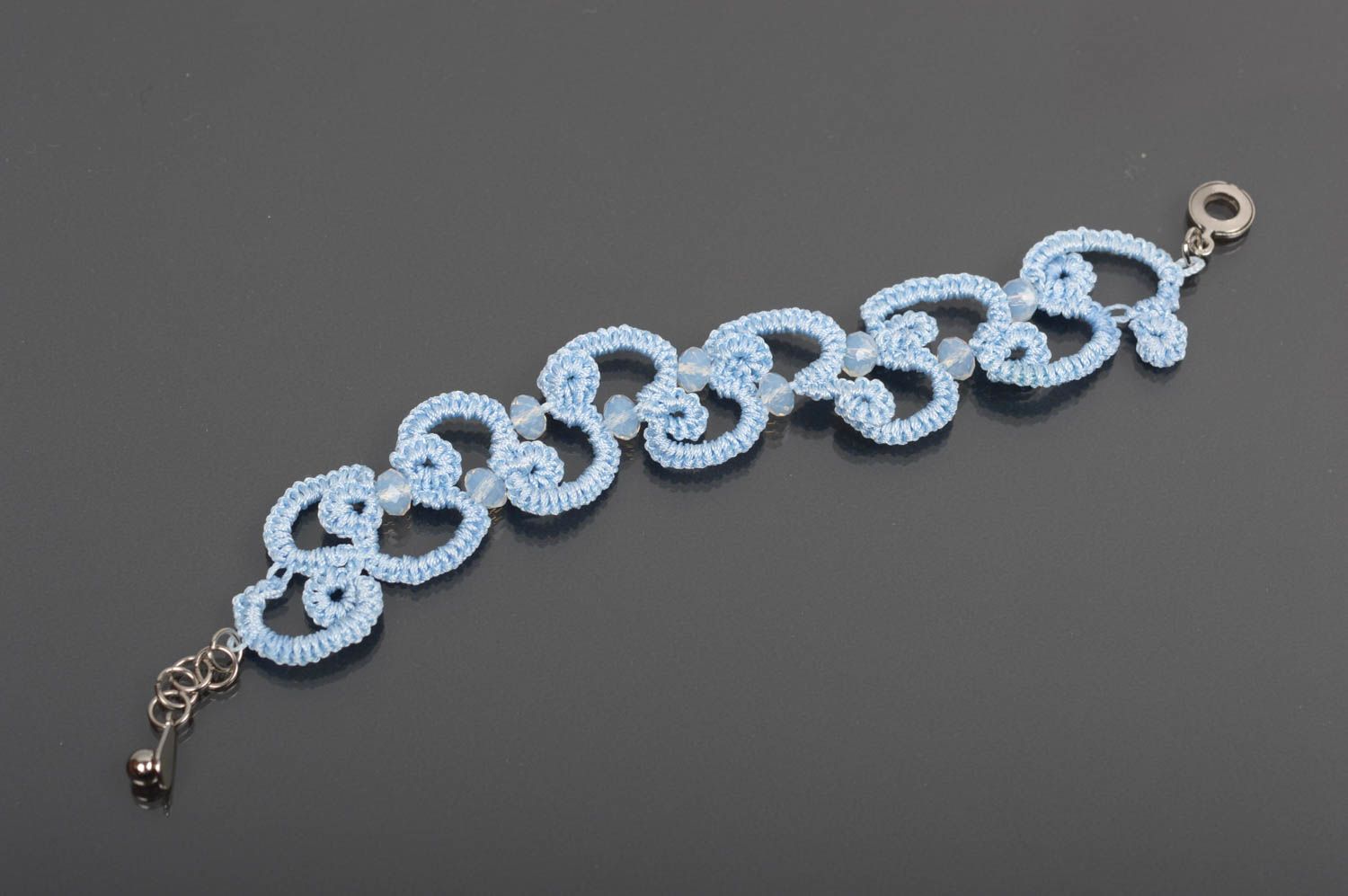 Bracelet bleu Bijou fait main fils de soie au crochet avec cristal Cadeau femme photo 4